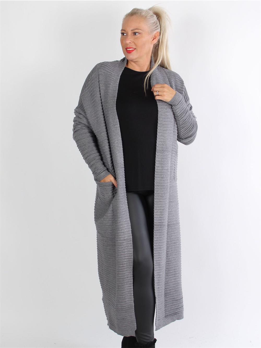 Torino - Armygrøn lang cardigan i blødt stof med rib