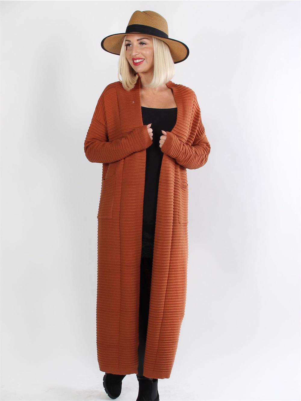 Torino - Armygrøn lang cardigan i blødt stof med rib