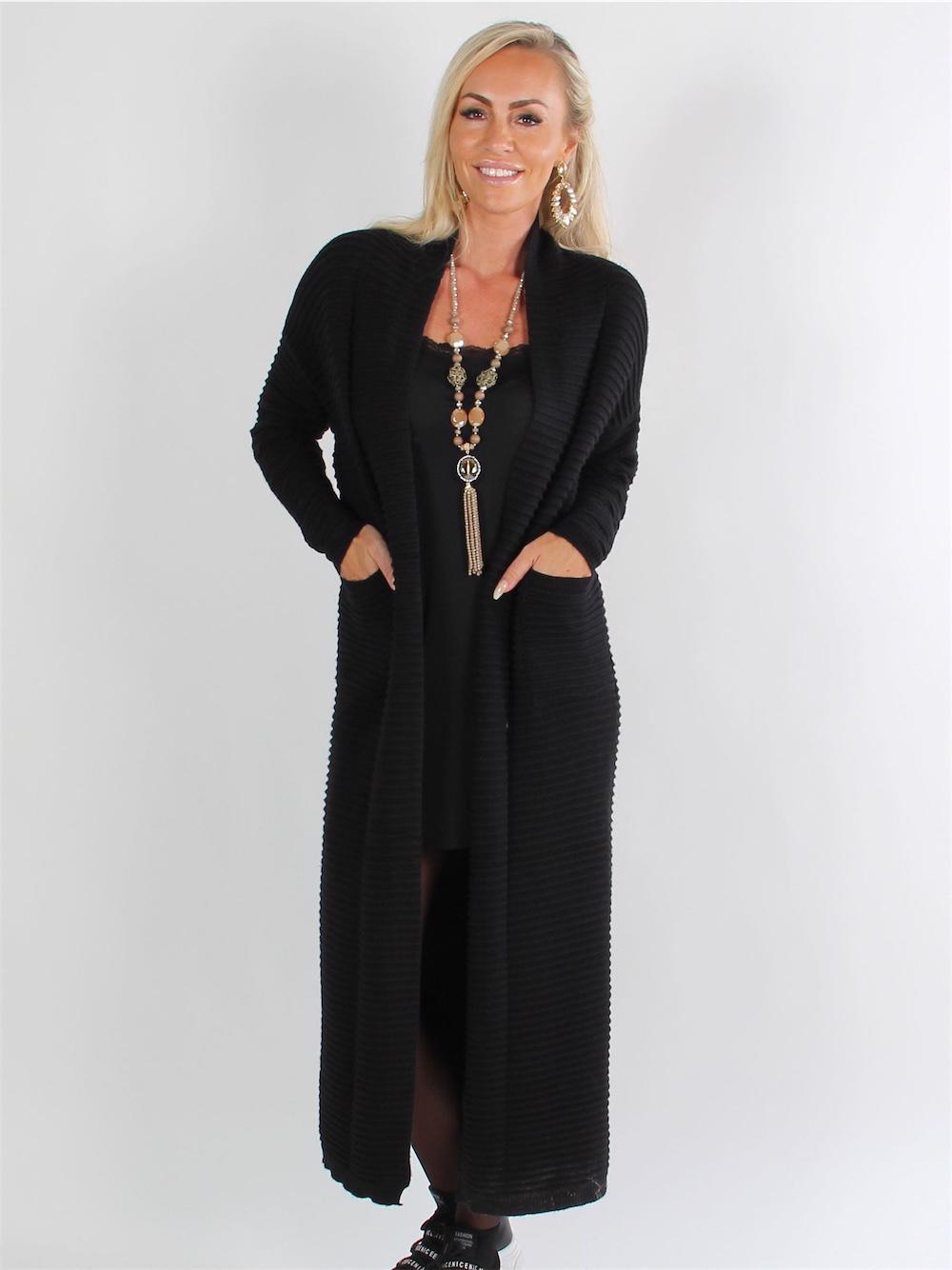 Torino - Armygrøn lang cardigan i blødt stof med rib