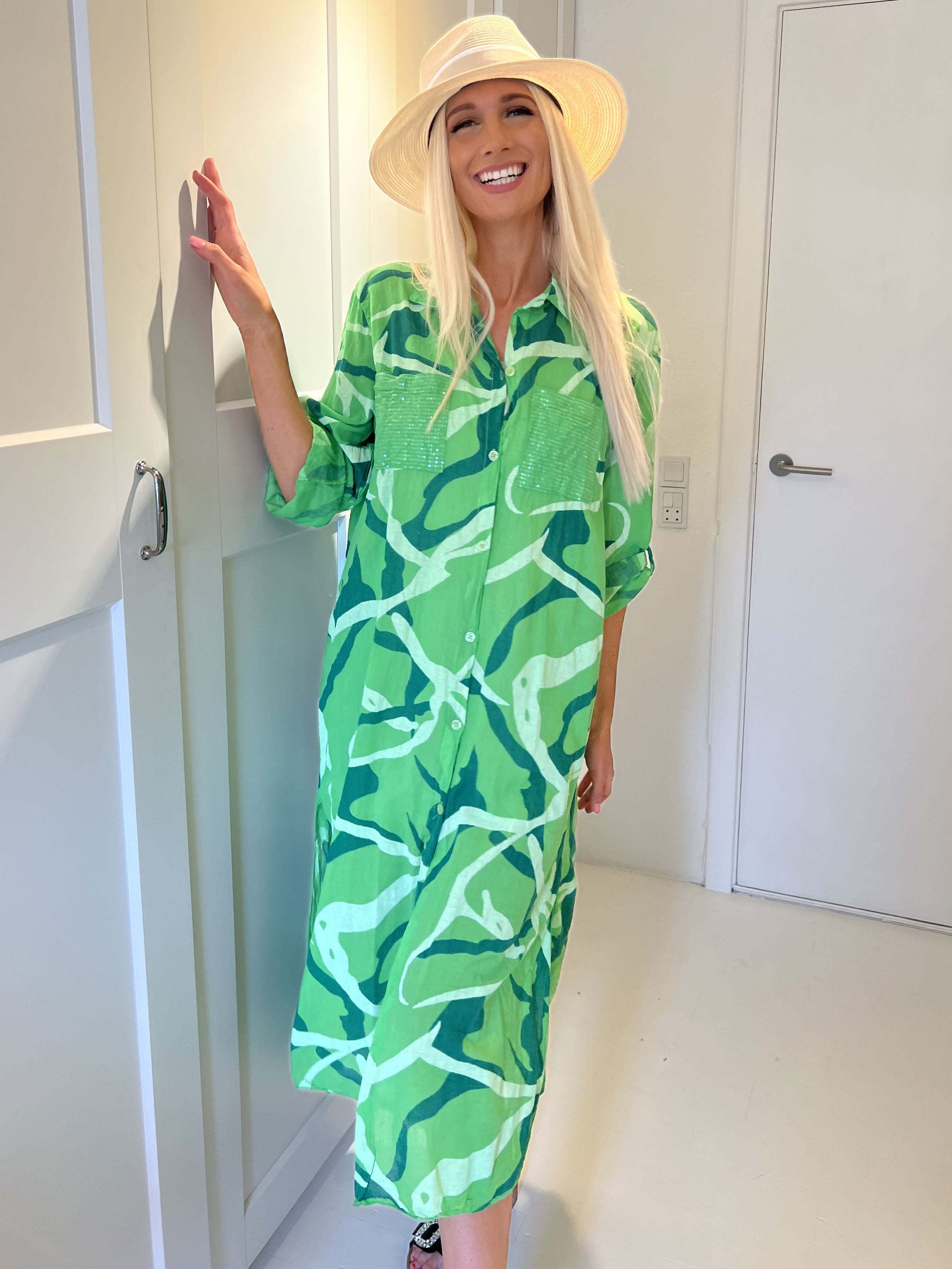 Trinny - Skjortekjole med pailletlommer