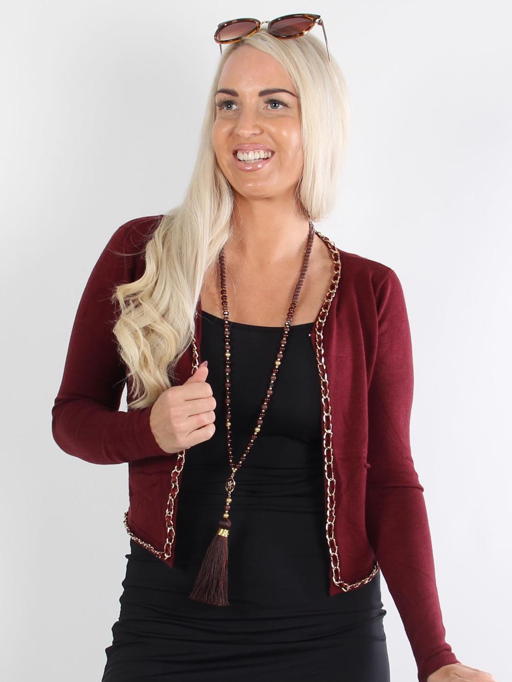 Tunes - Beigefarvet strik cardigan med kæde