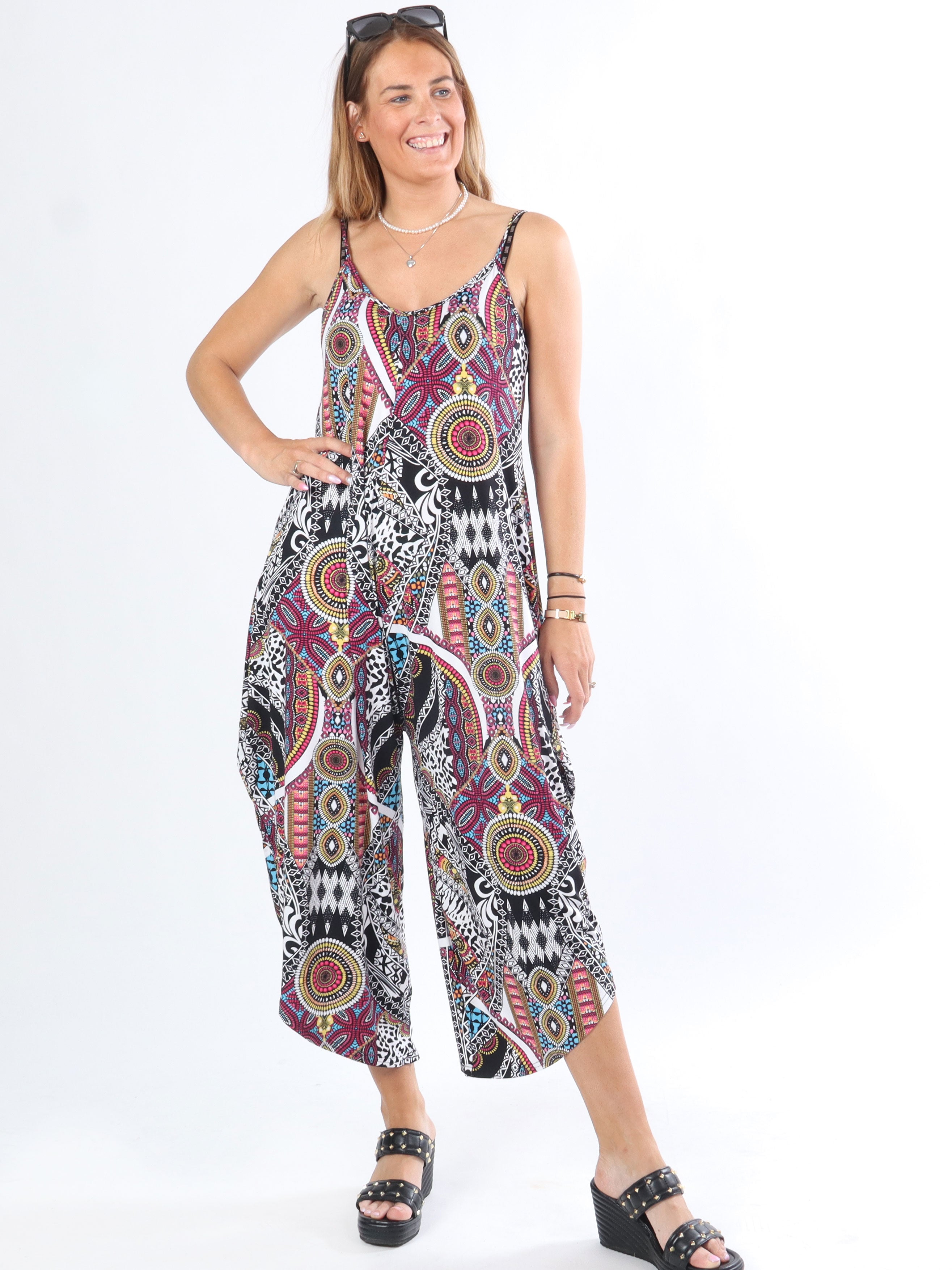 Vamira - Mønstret buksedragt med tynde stropper