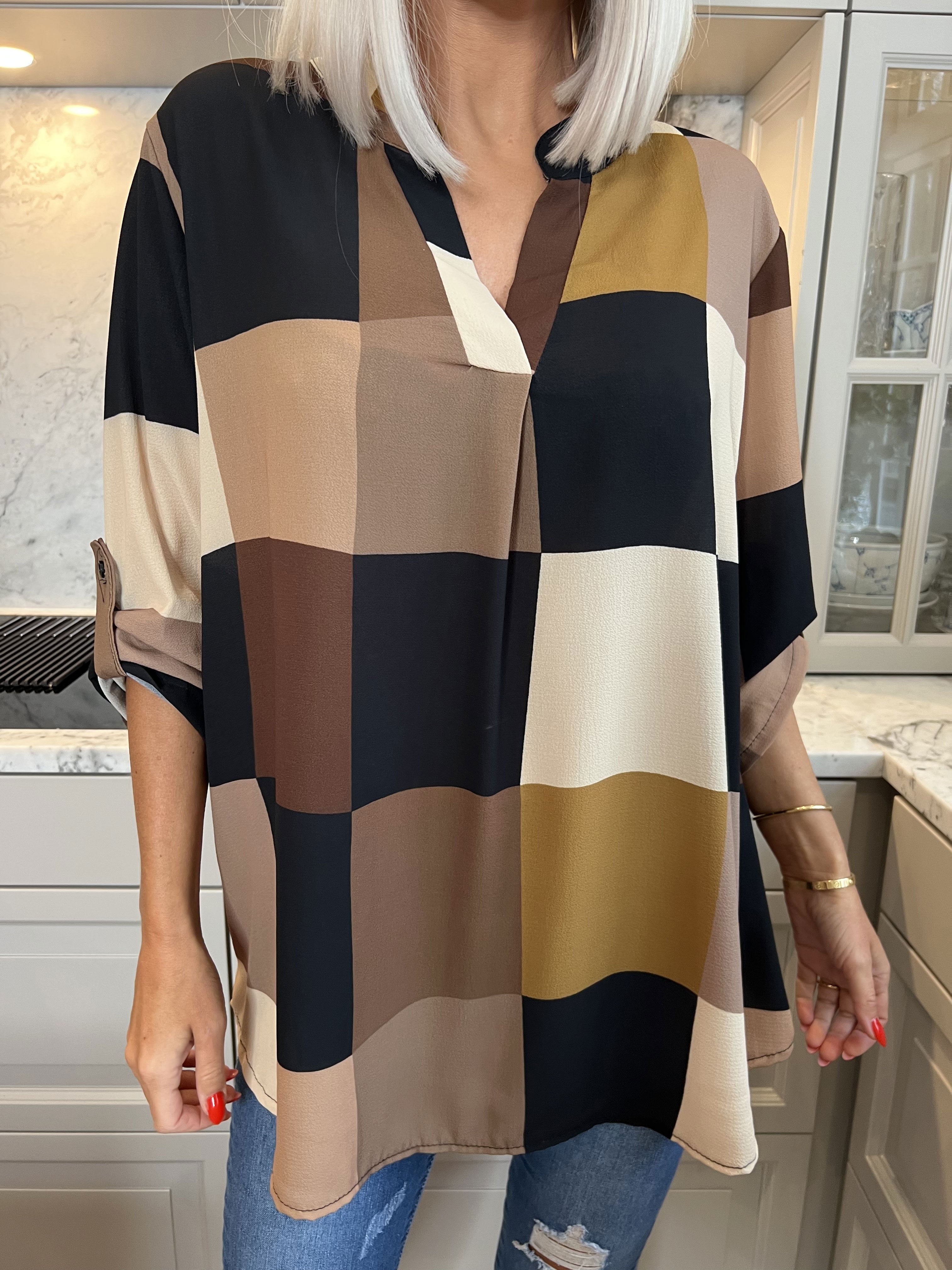 Vanesa - Lang ternet flerfarvet tunika