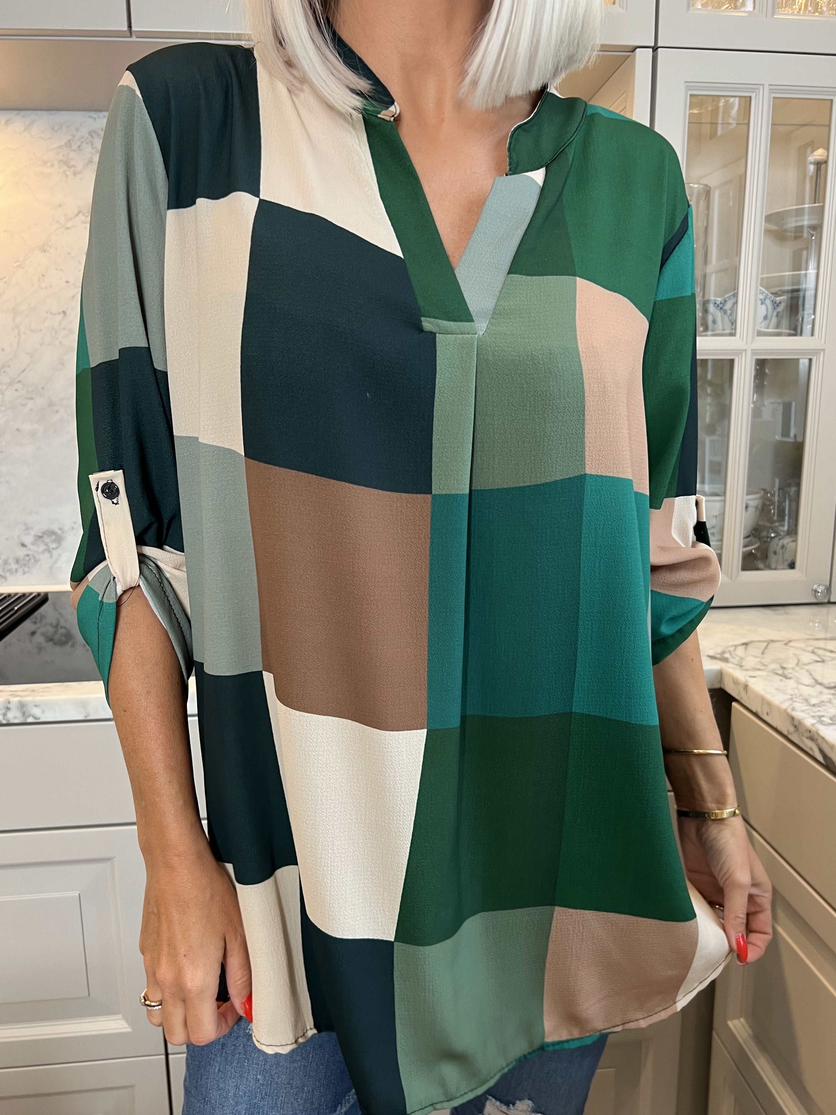 Vanesa - Lang ternet flerfarvet tunika