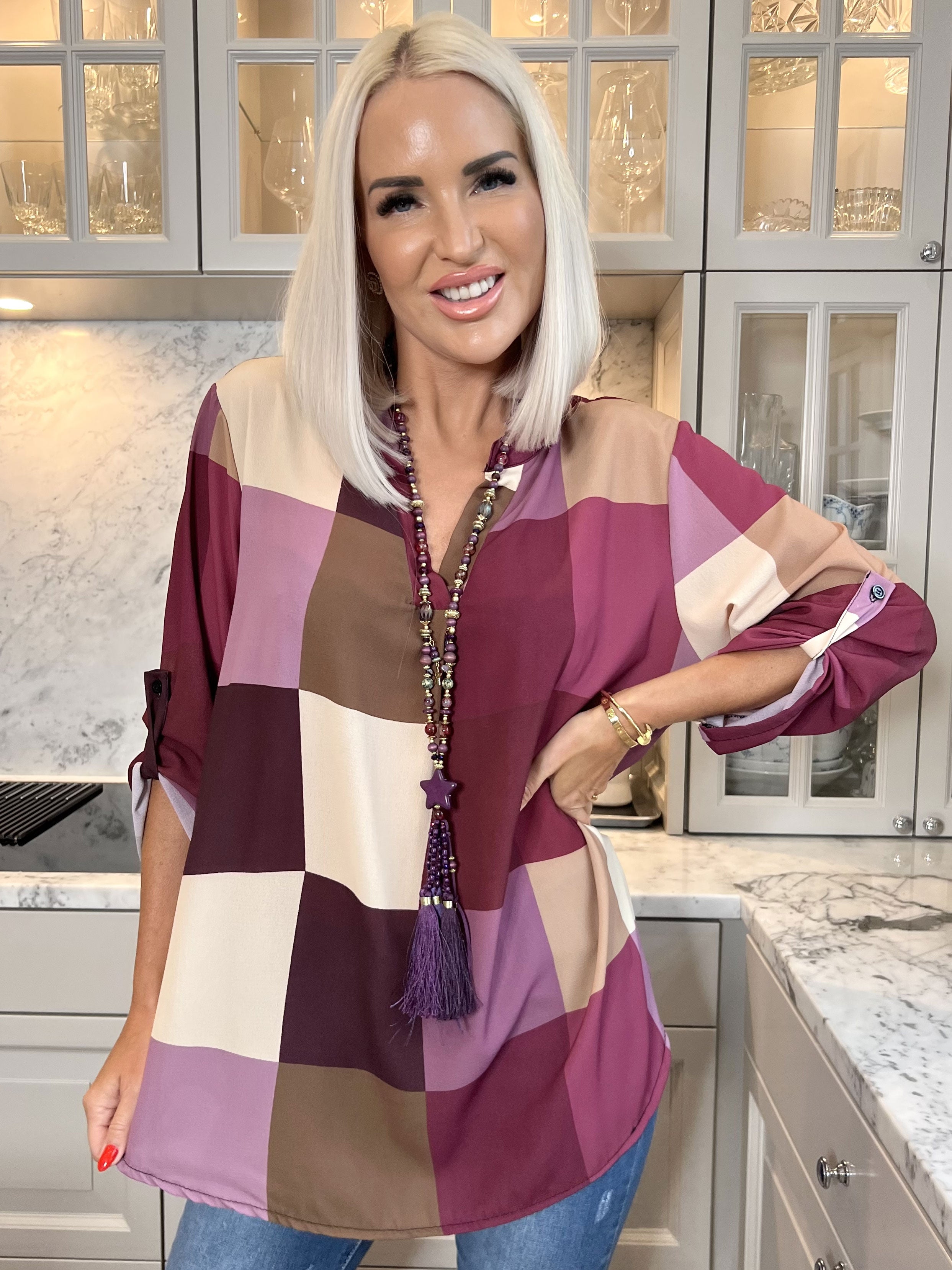 Vanesa - Lang ternet flerfarvet tunika