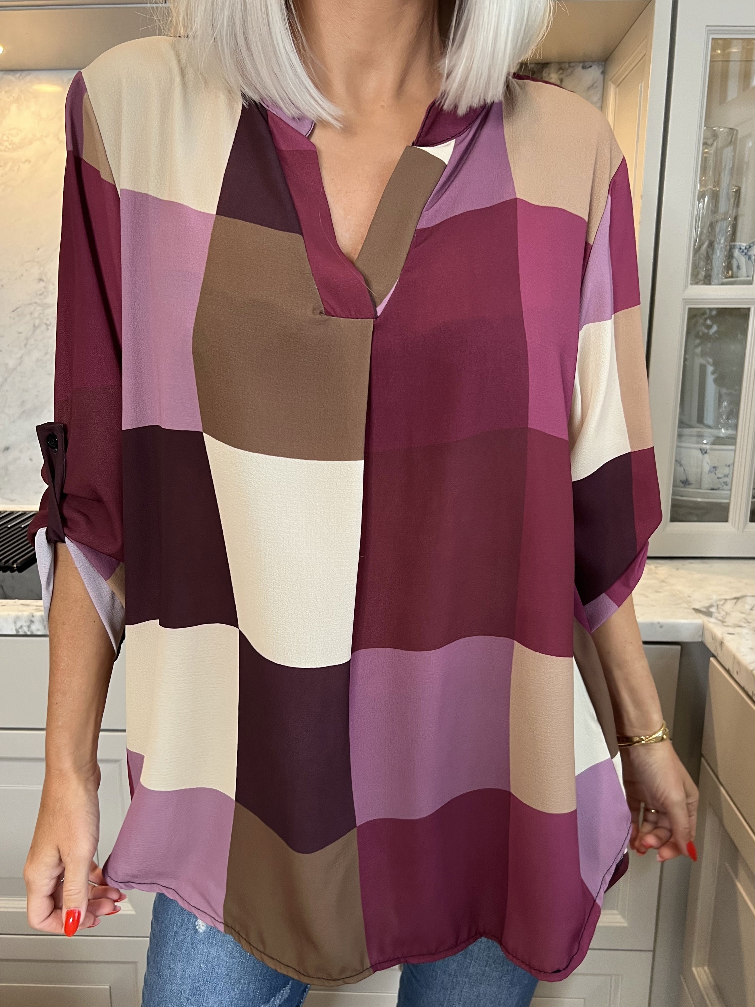 Vanesa - Lang ternet flerfarvet tunika