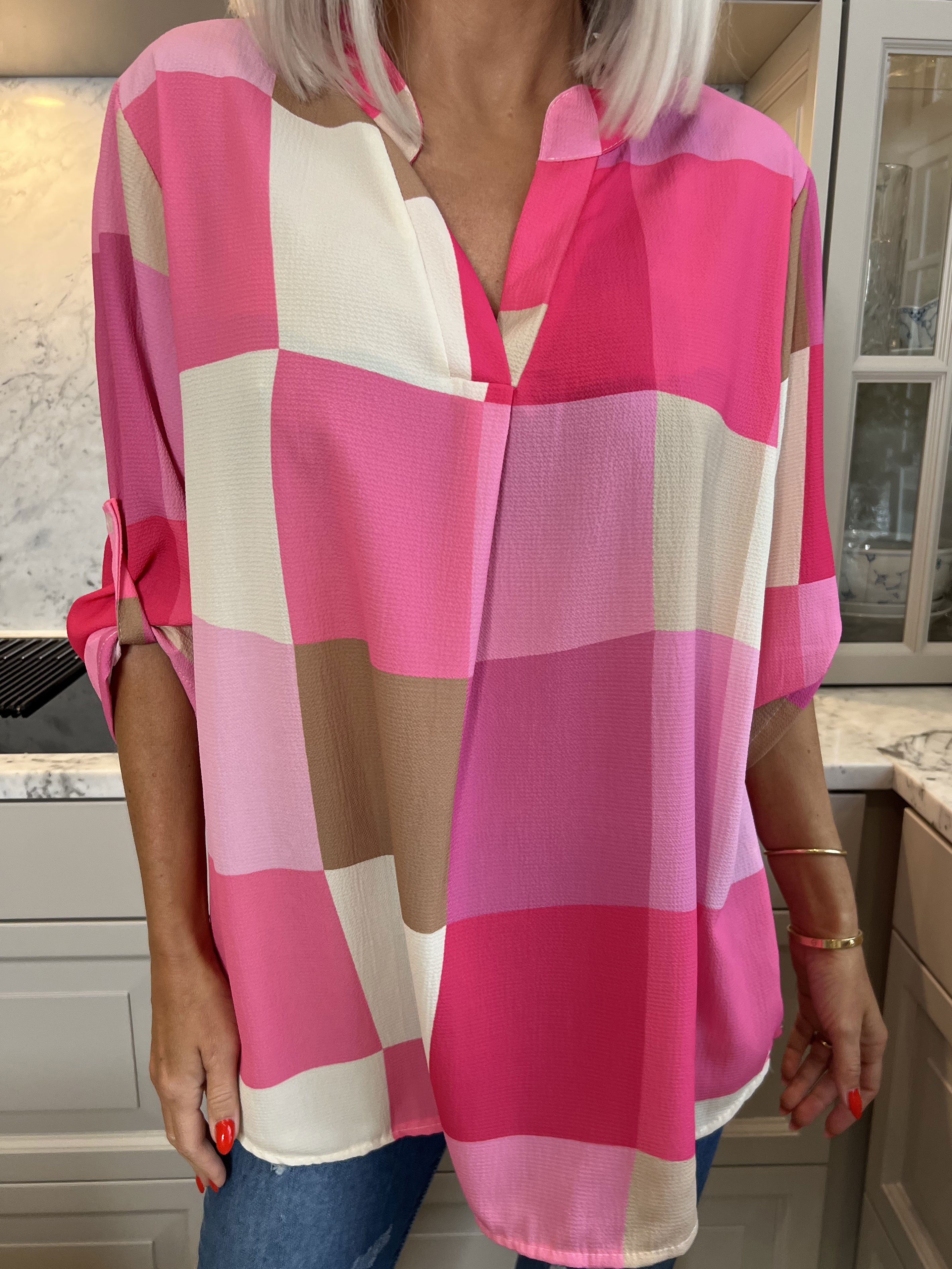 Vanesa - Lang ternet flerfarvet tunika