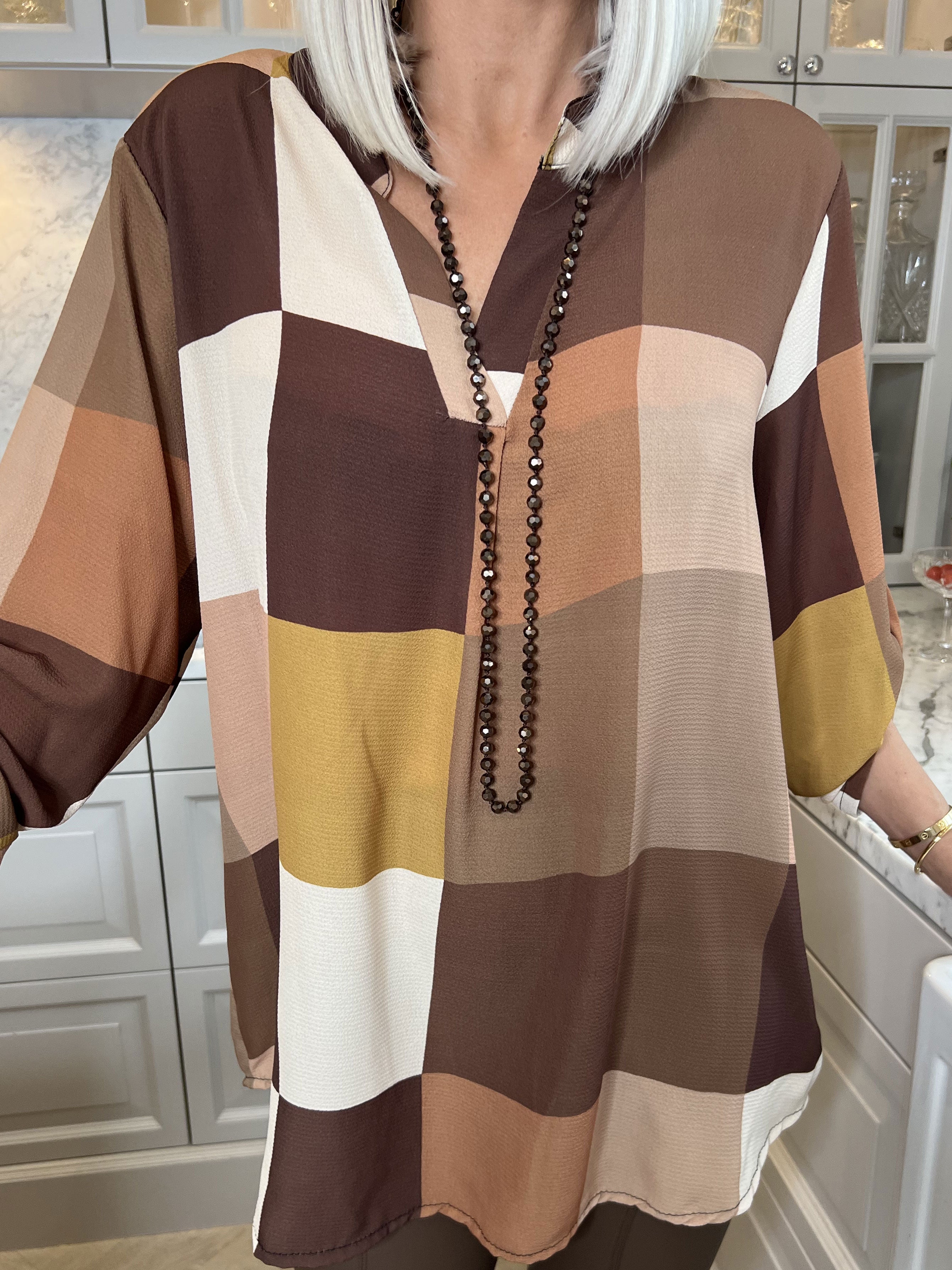 Vanesa - Lang ternet flerfarvet tunika