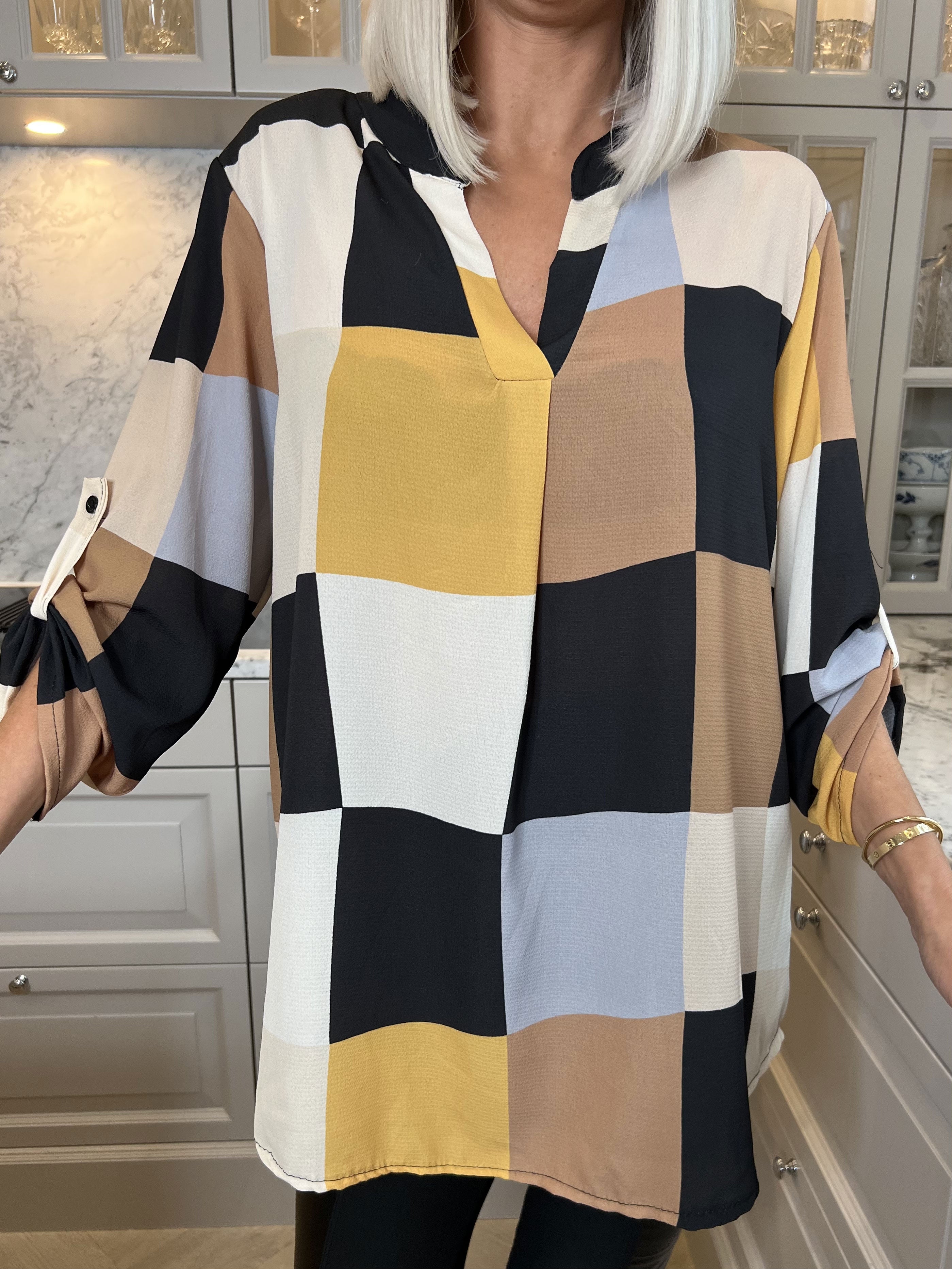 Vanesa - Lang ternet flerfarvet tunika