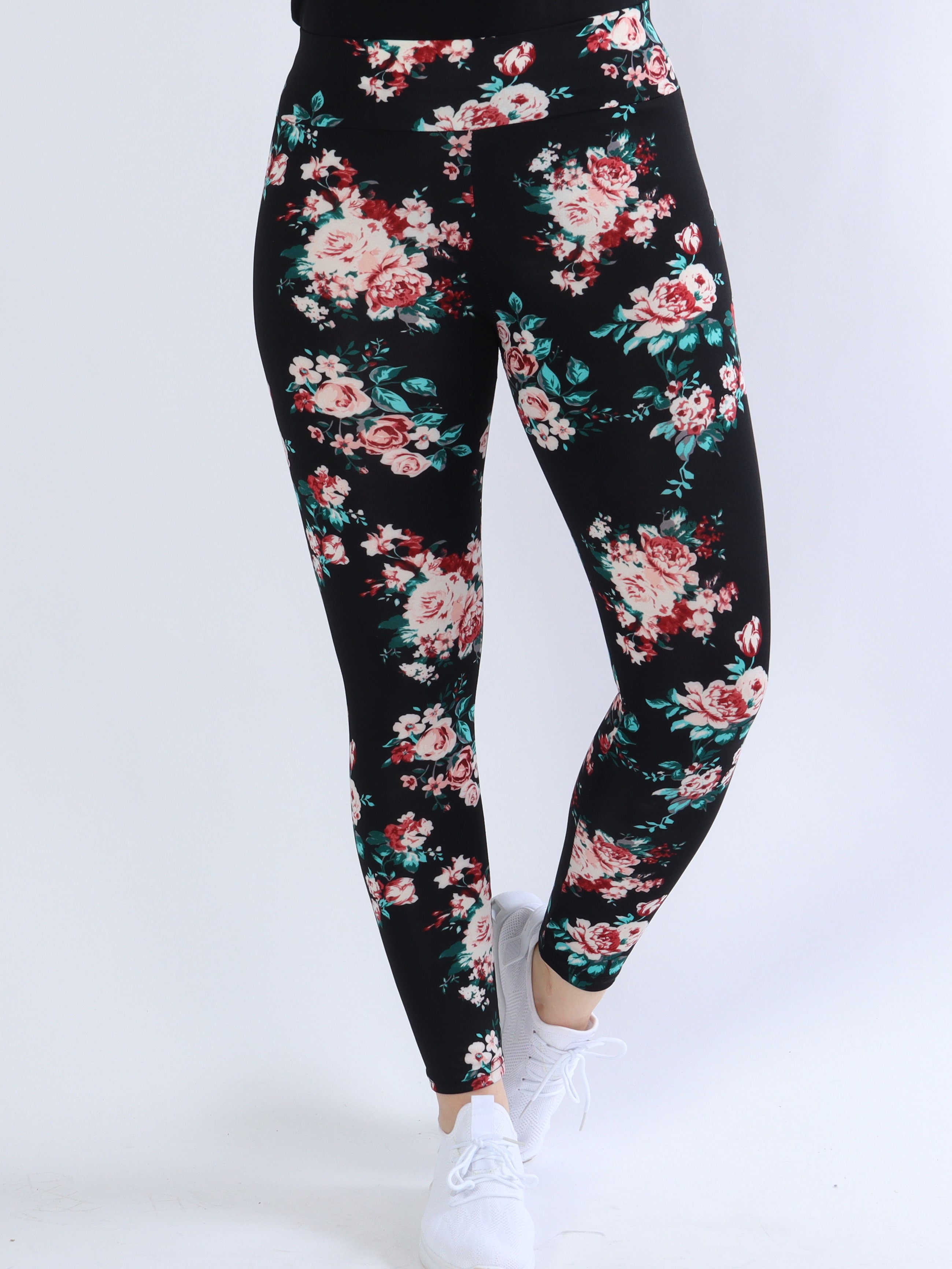 Vibe - Leggings med rosa blomster og blå blade