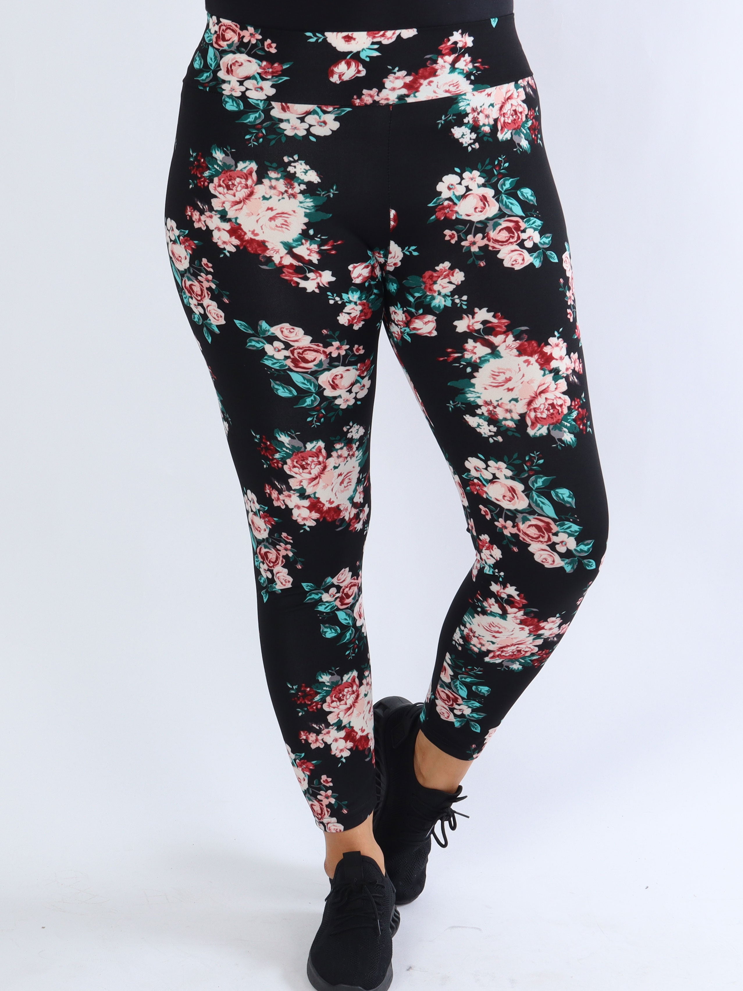 Vibe - Leggings med rosa blomster og blå blade