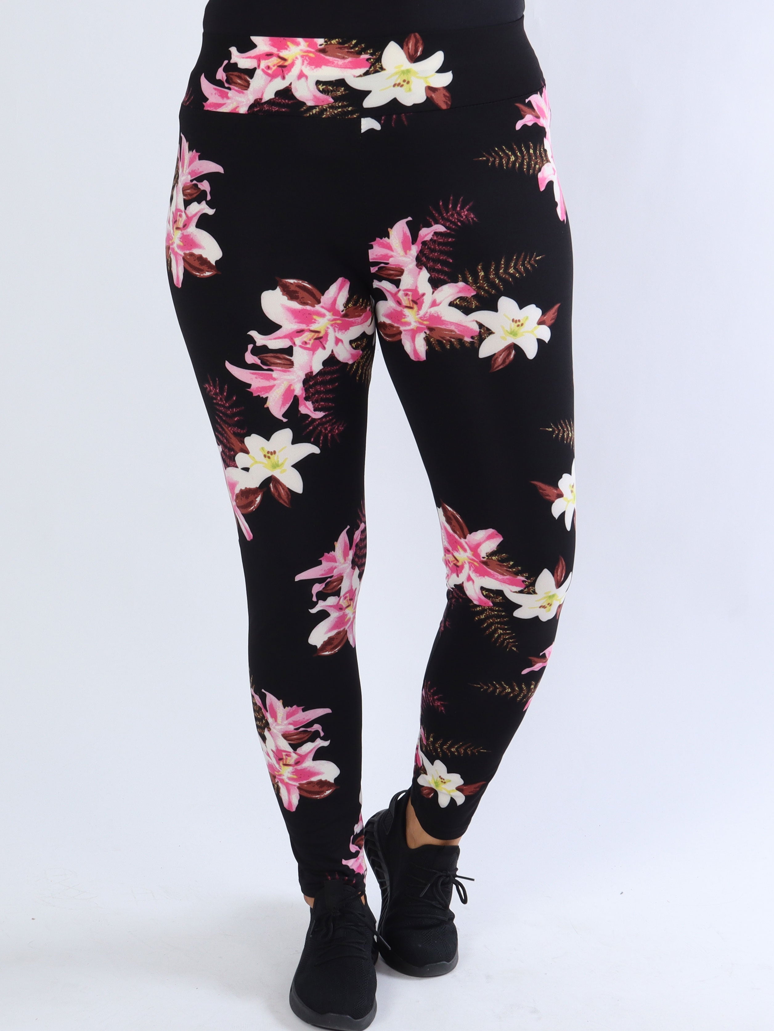 Vibe - Leggings med rosa blomster og blå blade