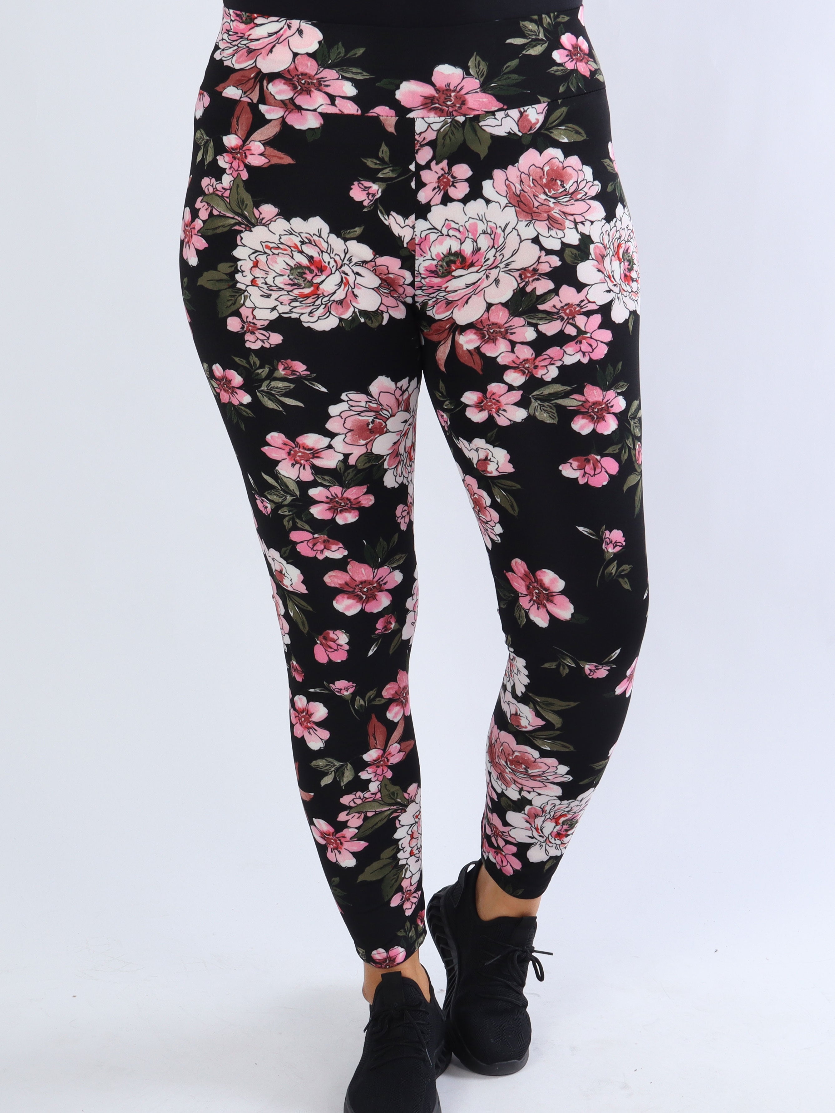 Vibe - Leggings med rosa blomster og blå blade