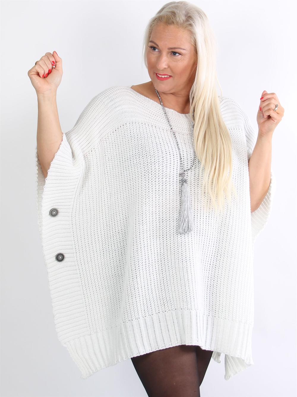 Vigo - Armygrøn strik poncho med glimmer tråde og knapper