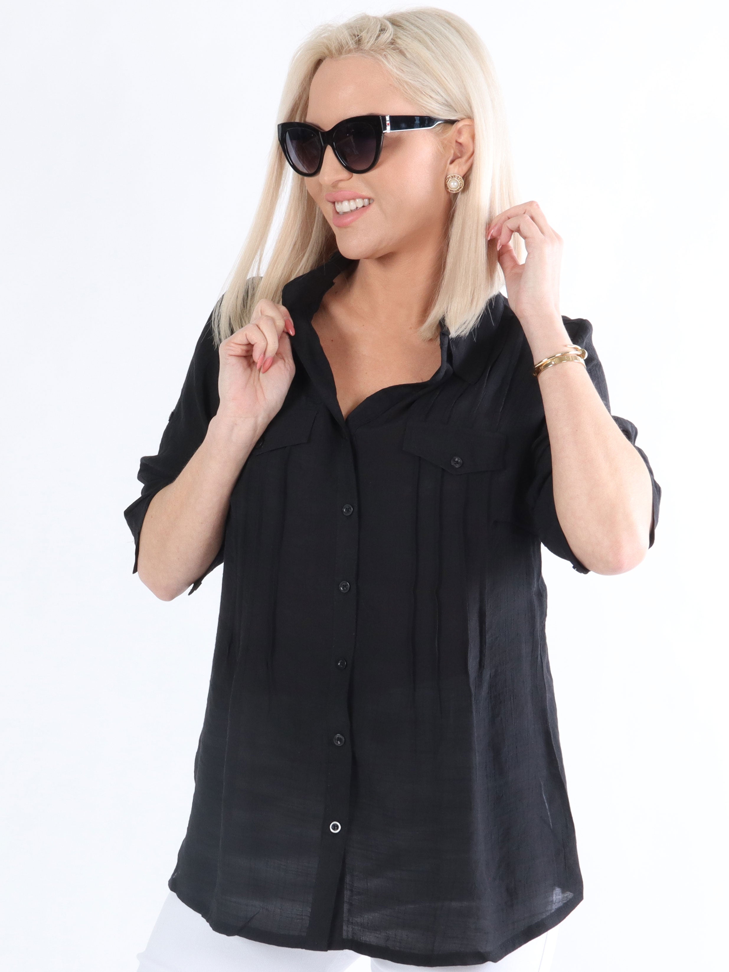 Wilma - Sort sød skjorte med lommer