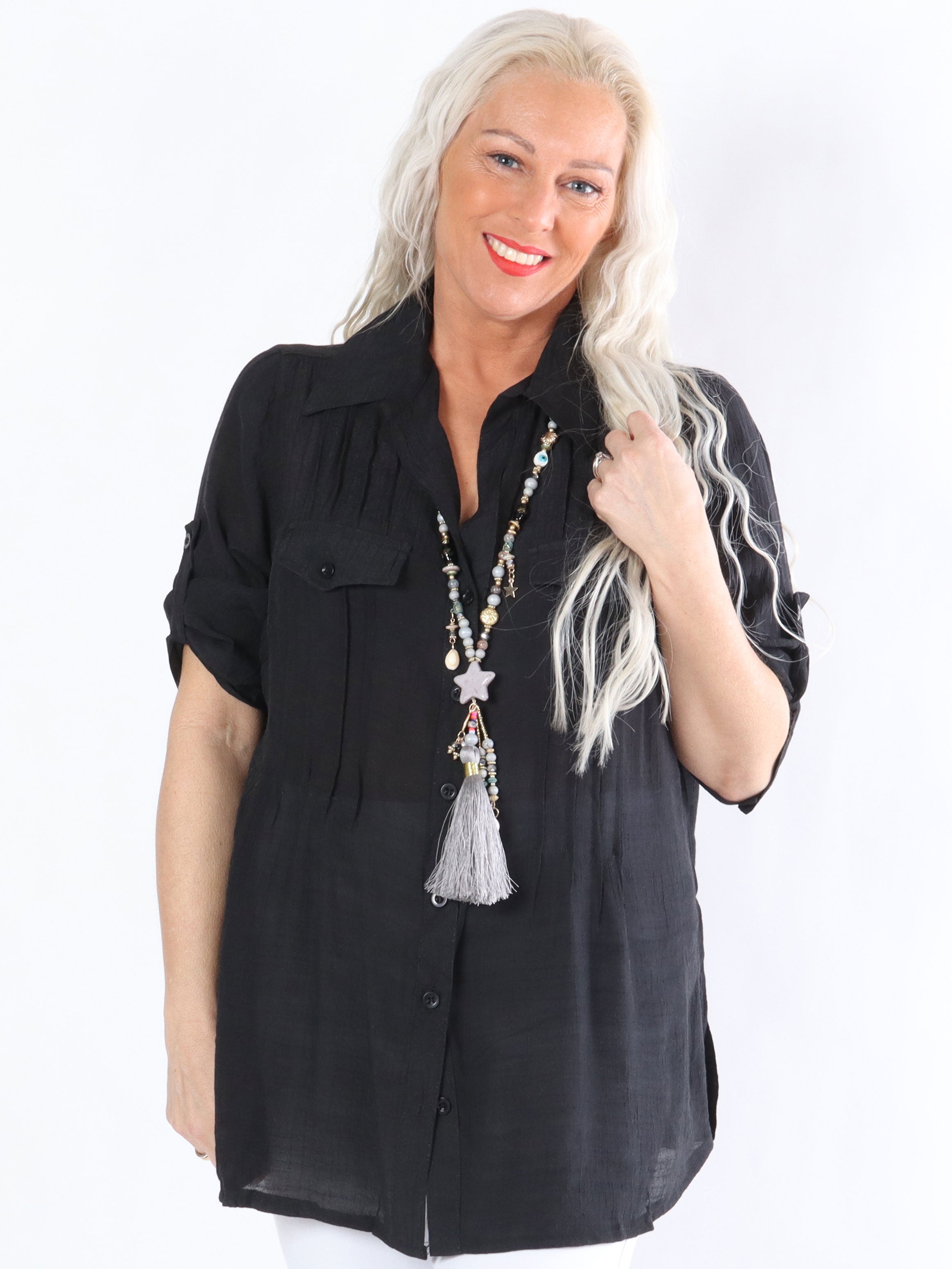 Wilma - Sort sød skjorte med lommer