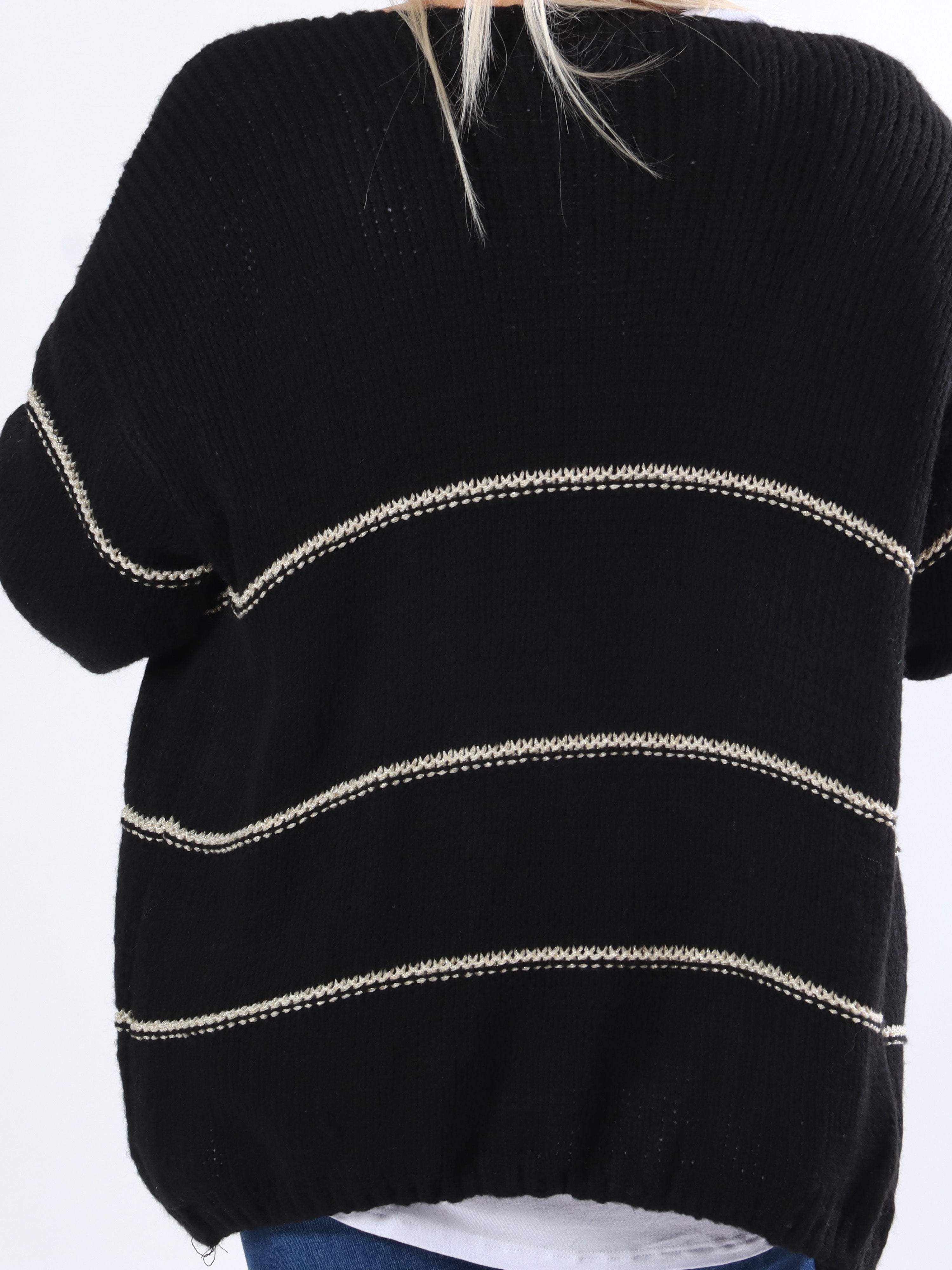 Yanira - Strikket plus size cardigan med guldstriber