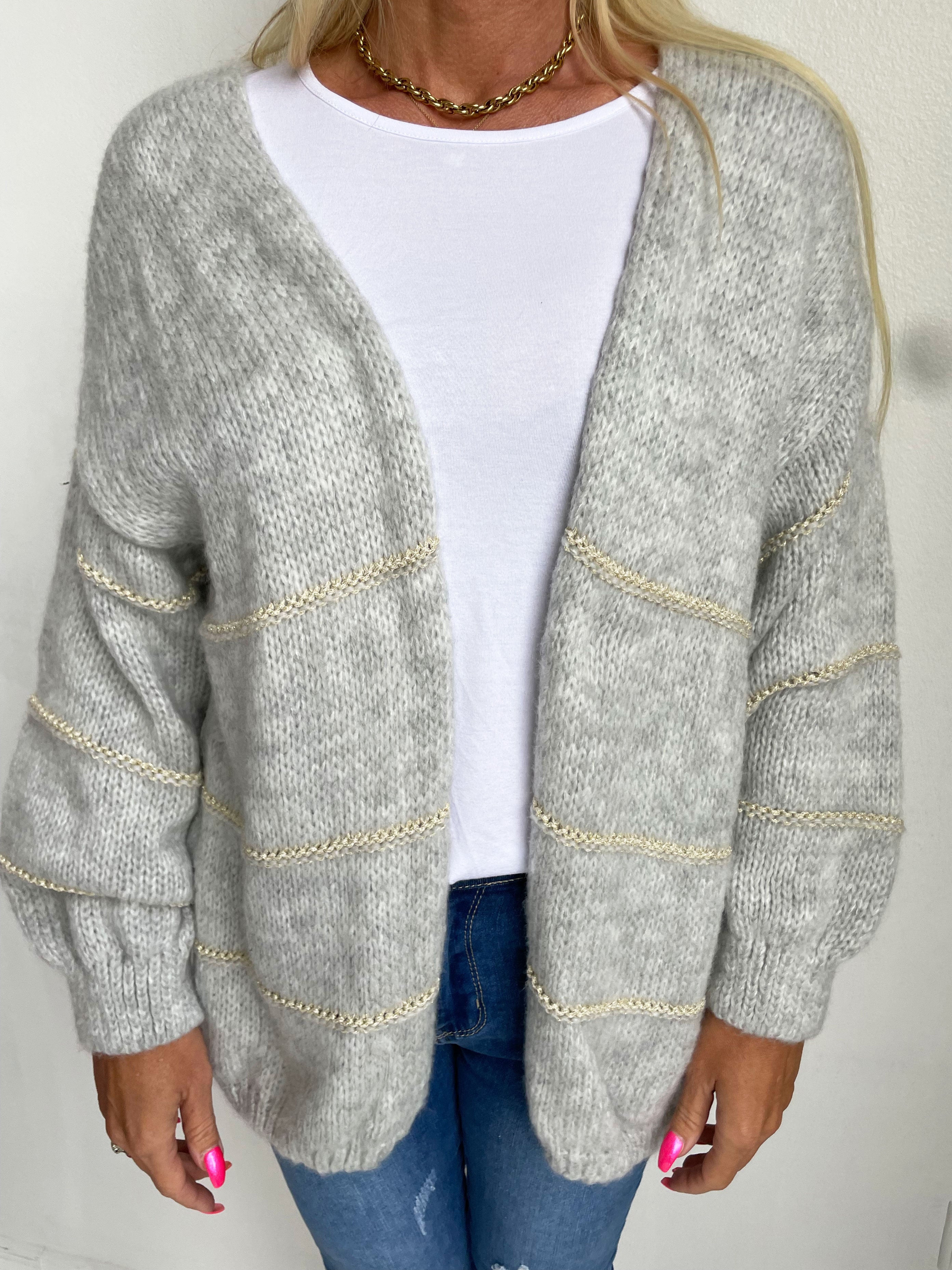 Yanira - Strikket cardigan med guldstriber