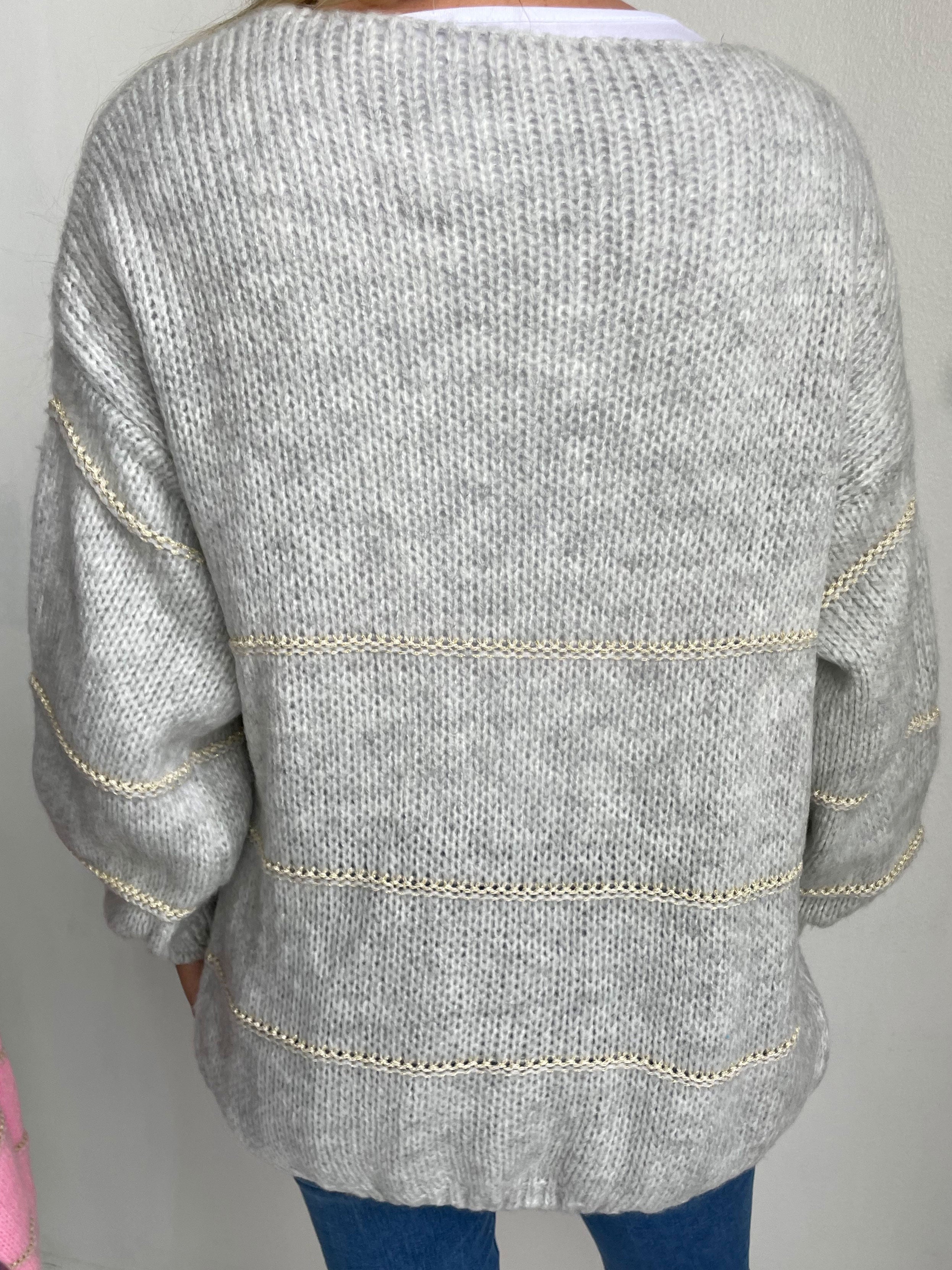 Yanira - Strikket cardigan med guldstriber