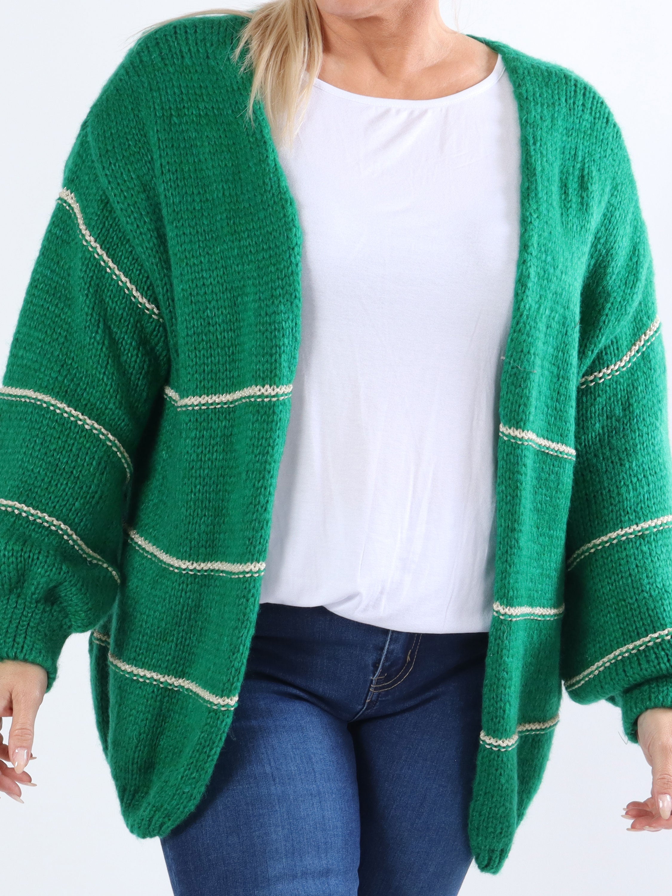 Yanira - Strikket plus size cardigan med guldstriber