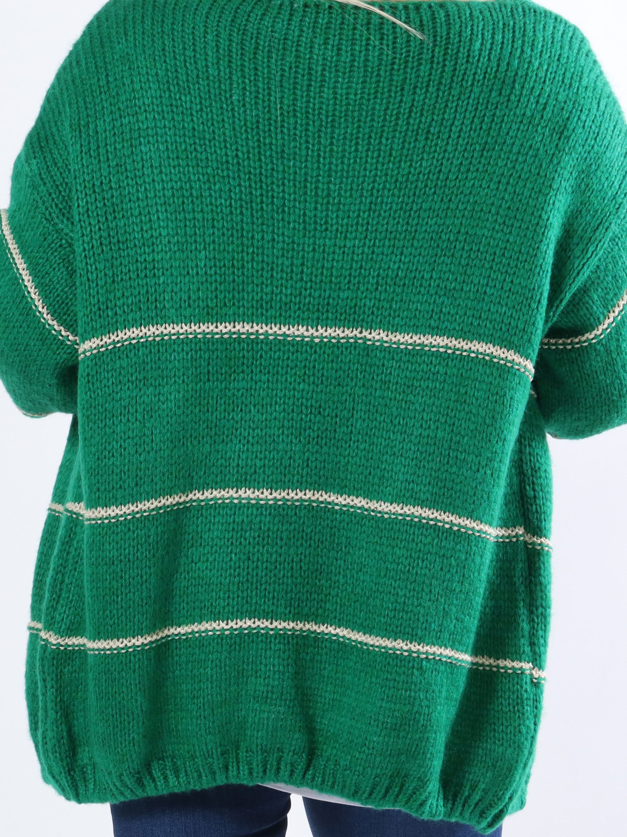 Yanira - Strikket plus size cardigan med guldstriber