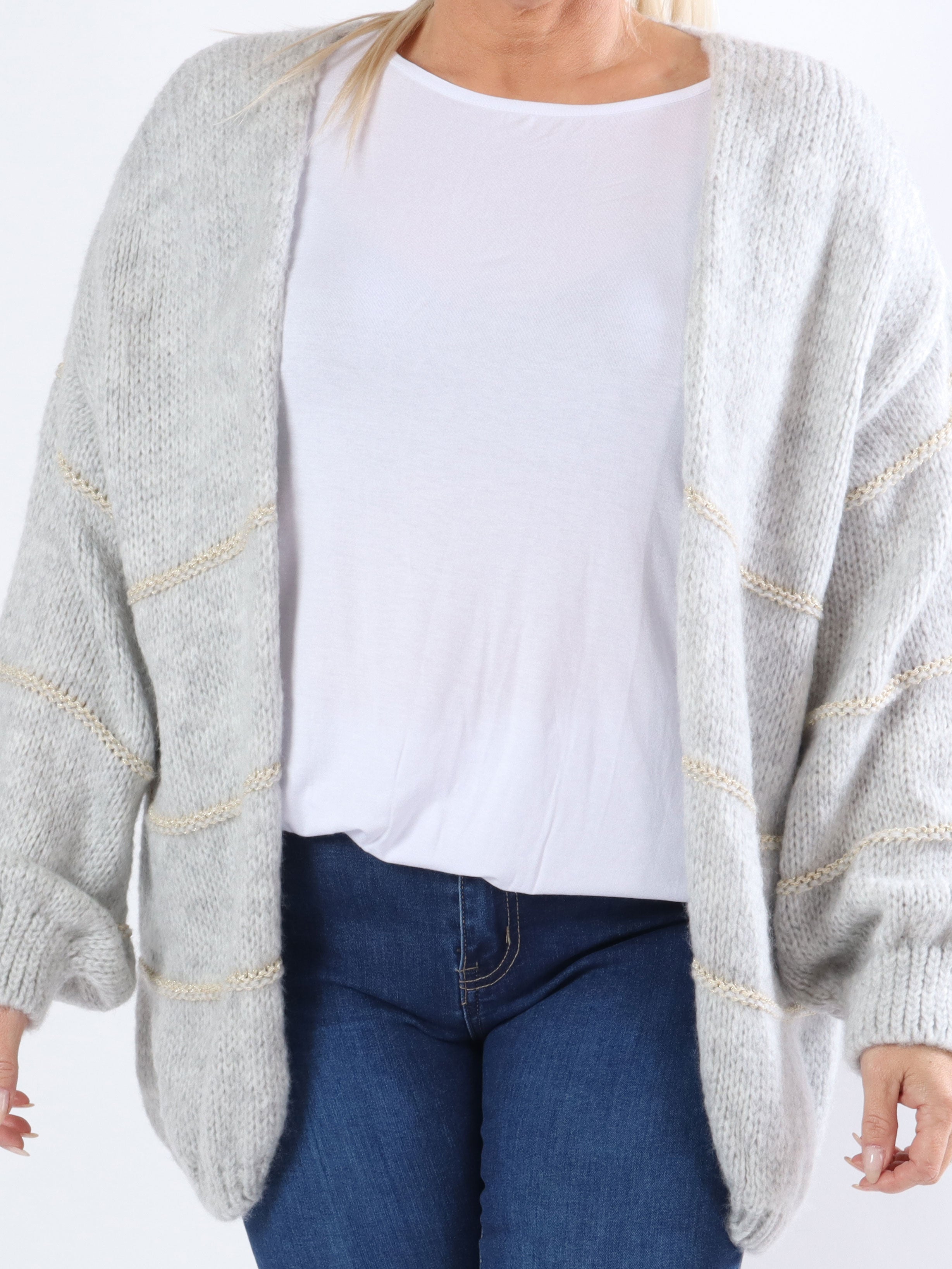Yanira - Strikket plus size cardigan med guldstriber