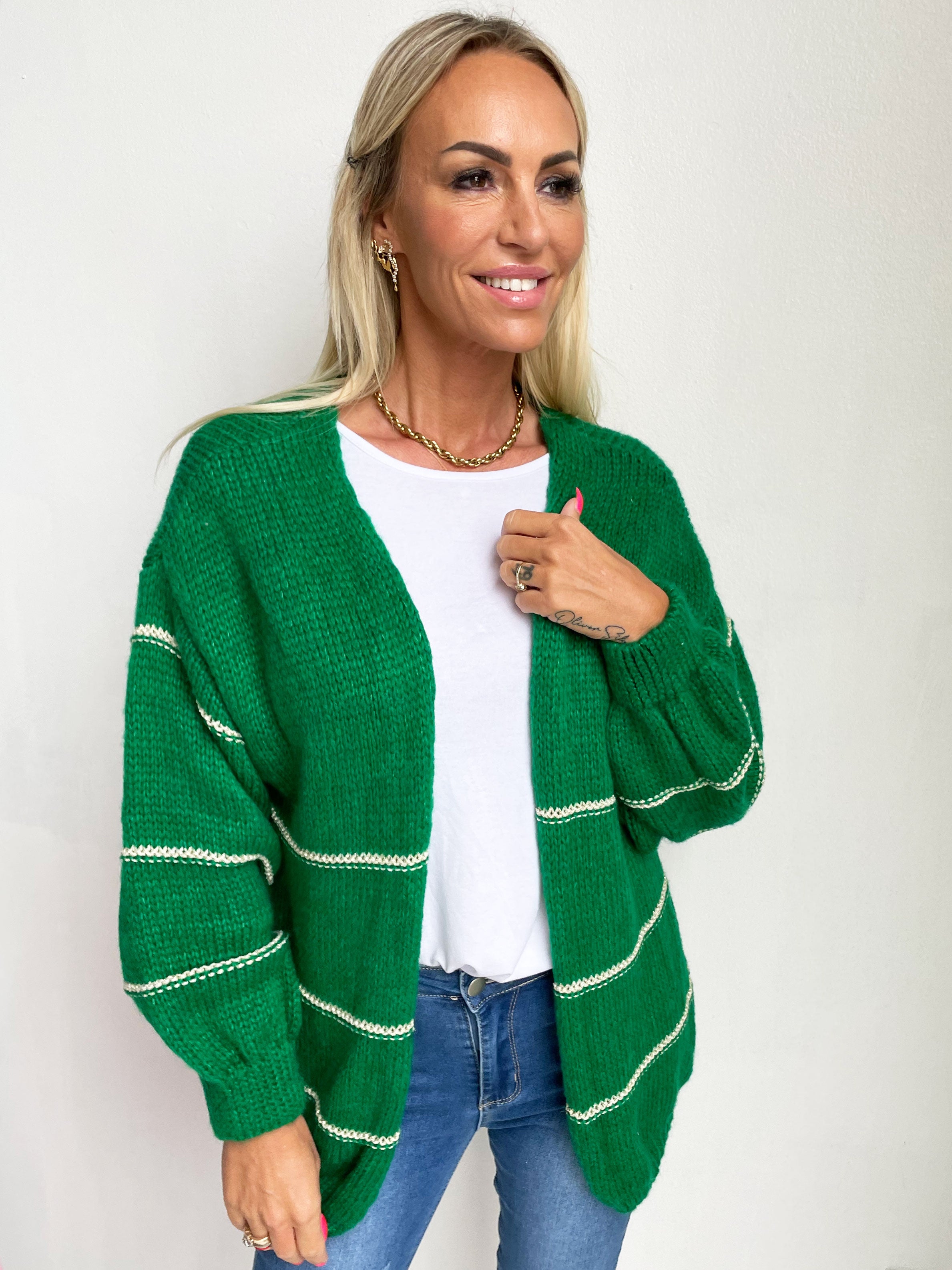 Yanira - Strikket cardigan med guldstriber