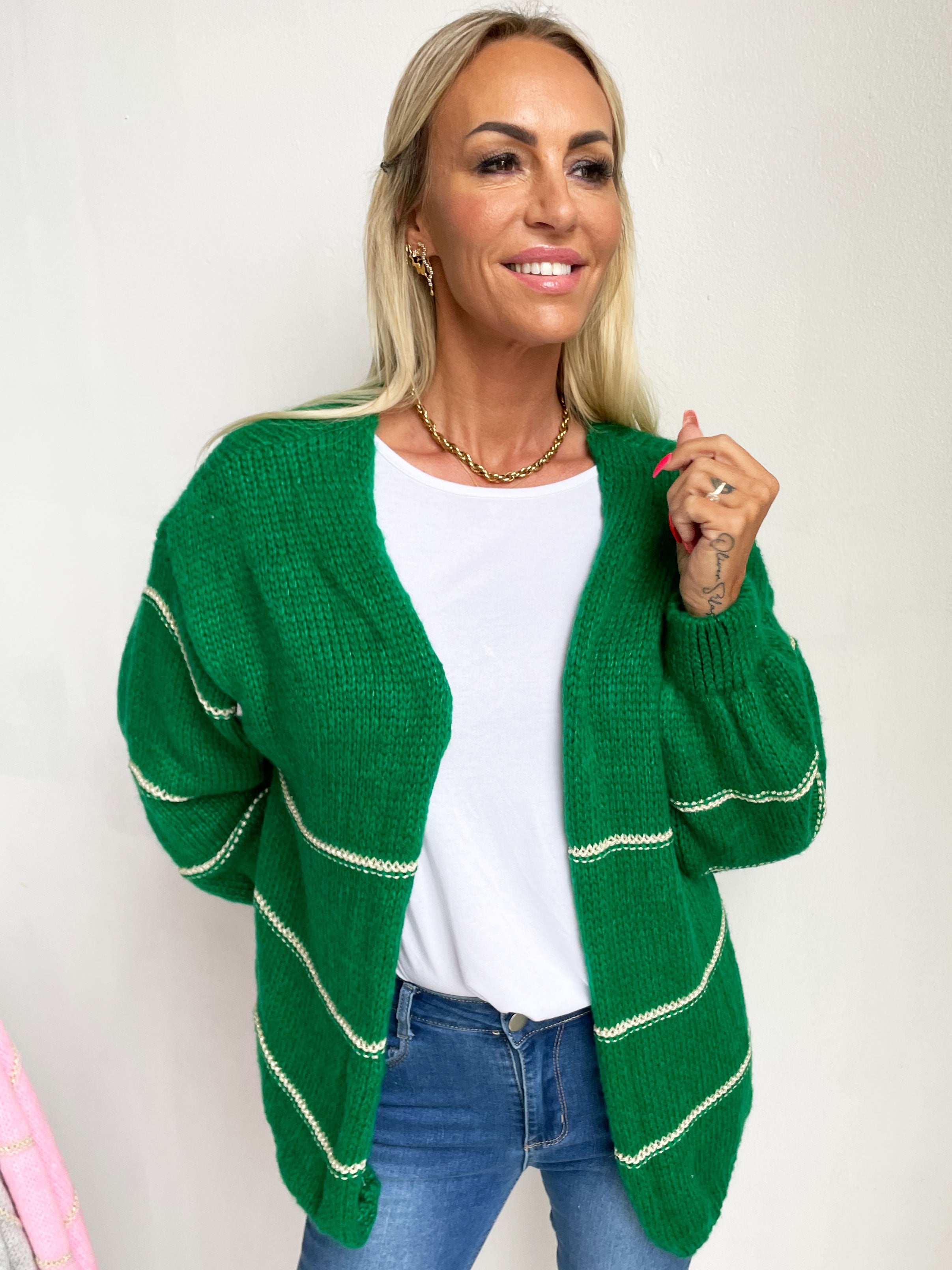 Yanira - Strikket cardigan med guldstriber