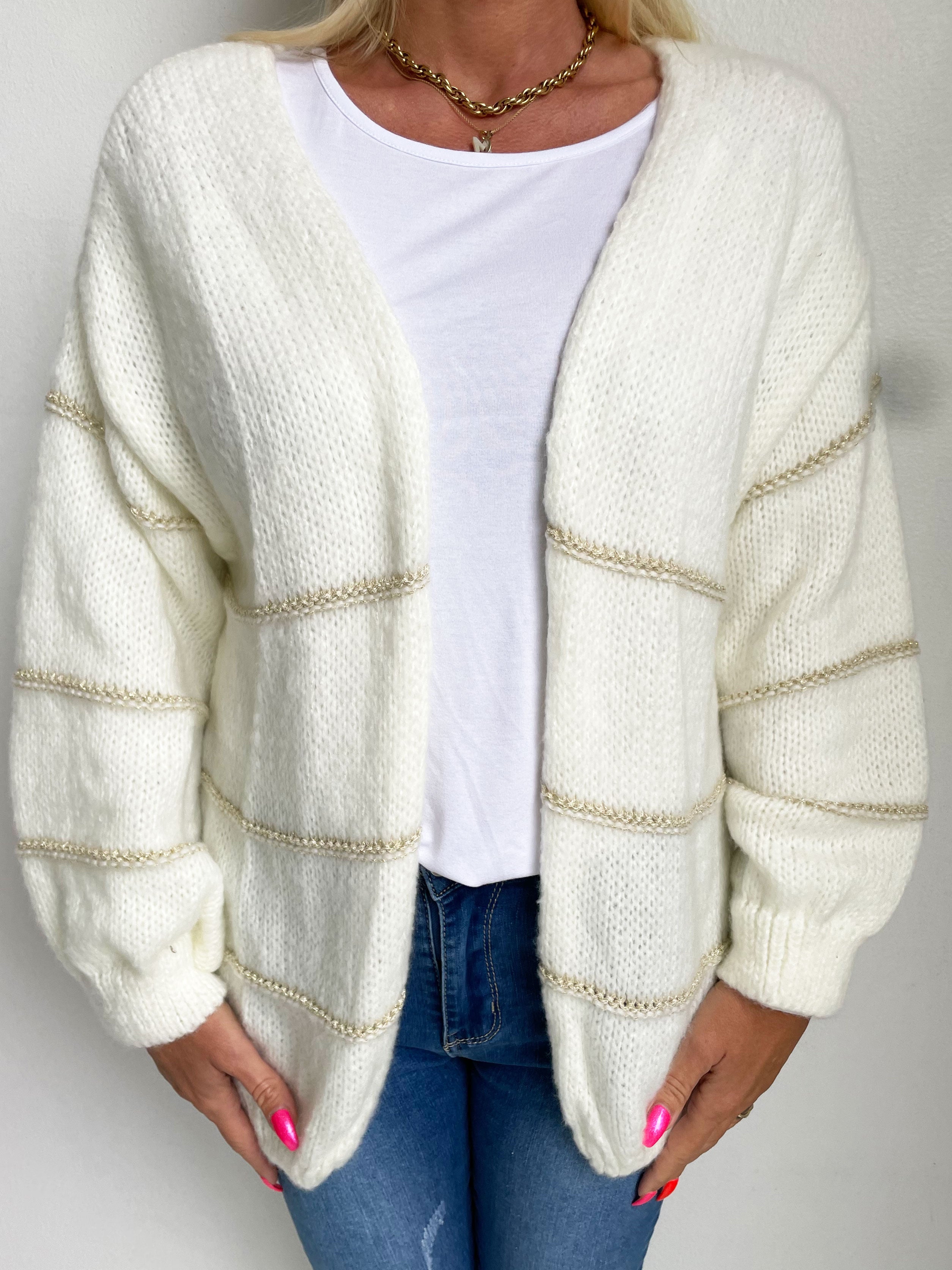 Yanira - Strikket cardigan med guldstriber