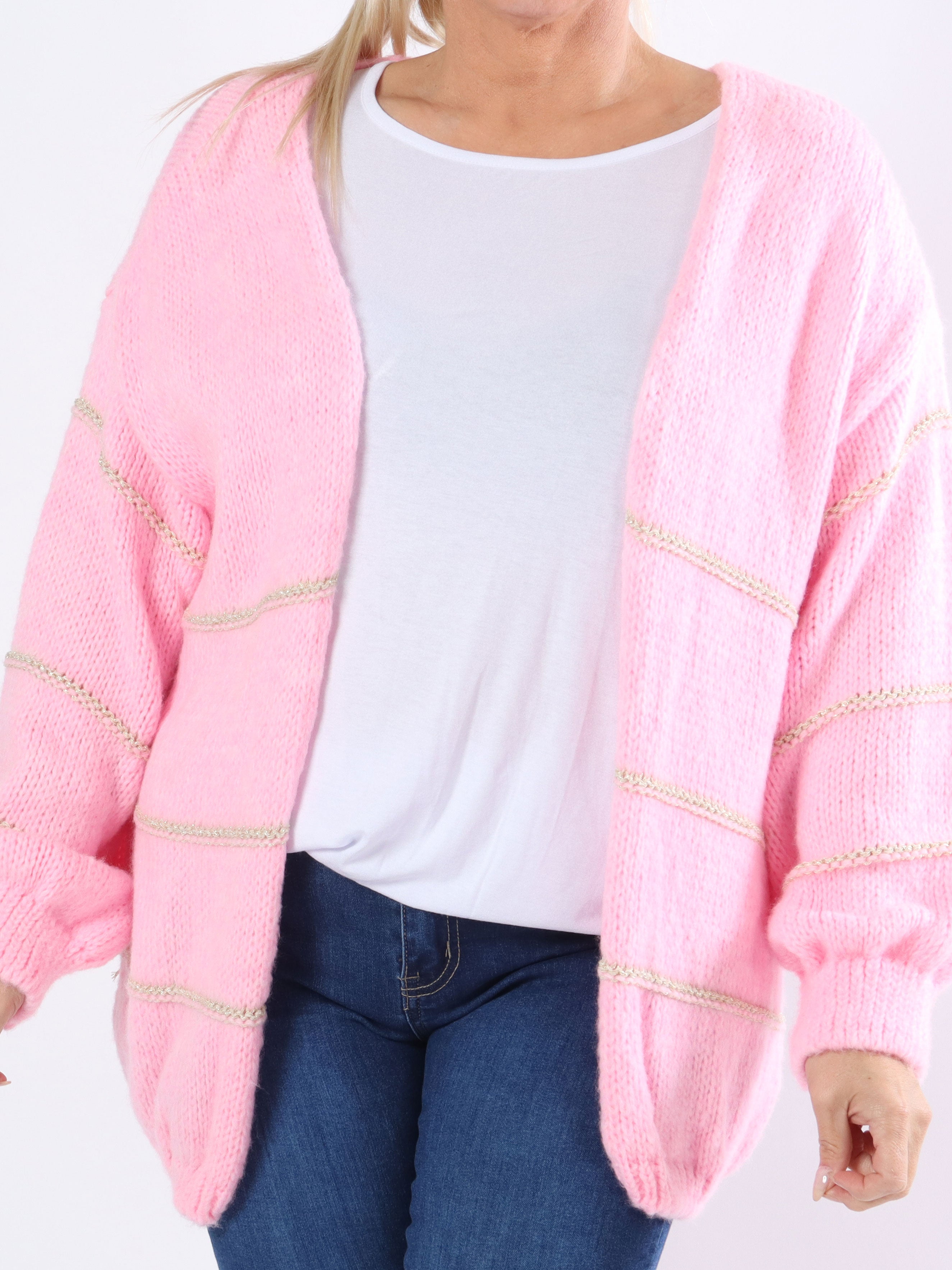 Yanira - Strikket plus size cardigan med guldstriber