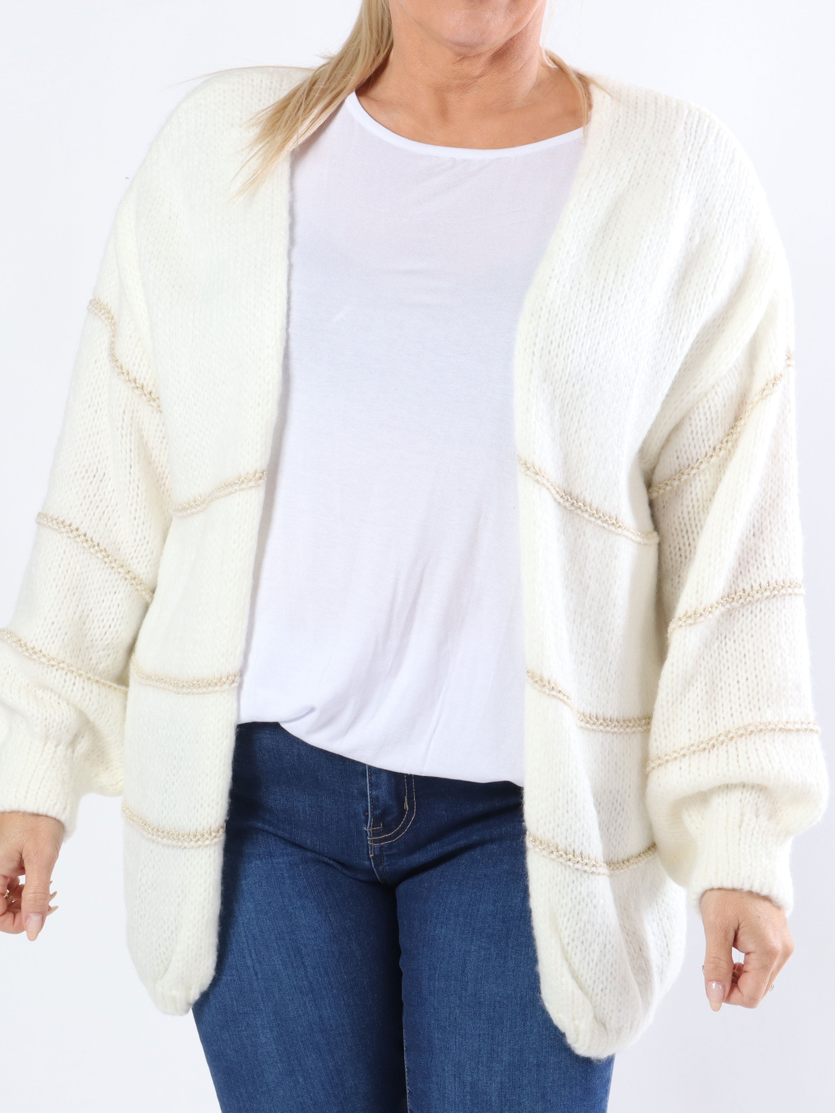 Yanira - Strikket plus size cardigan med guldstriber