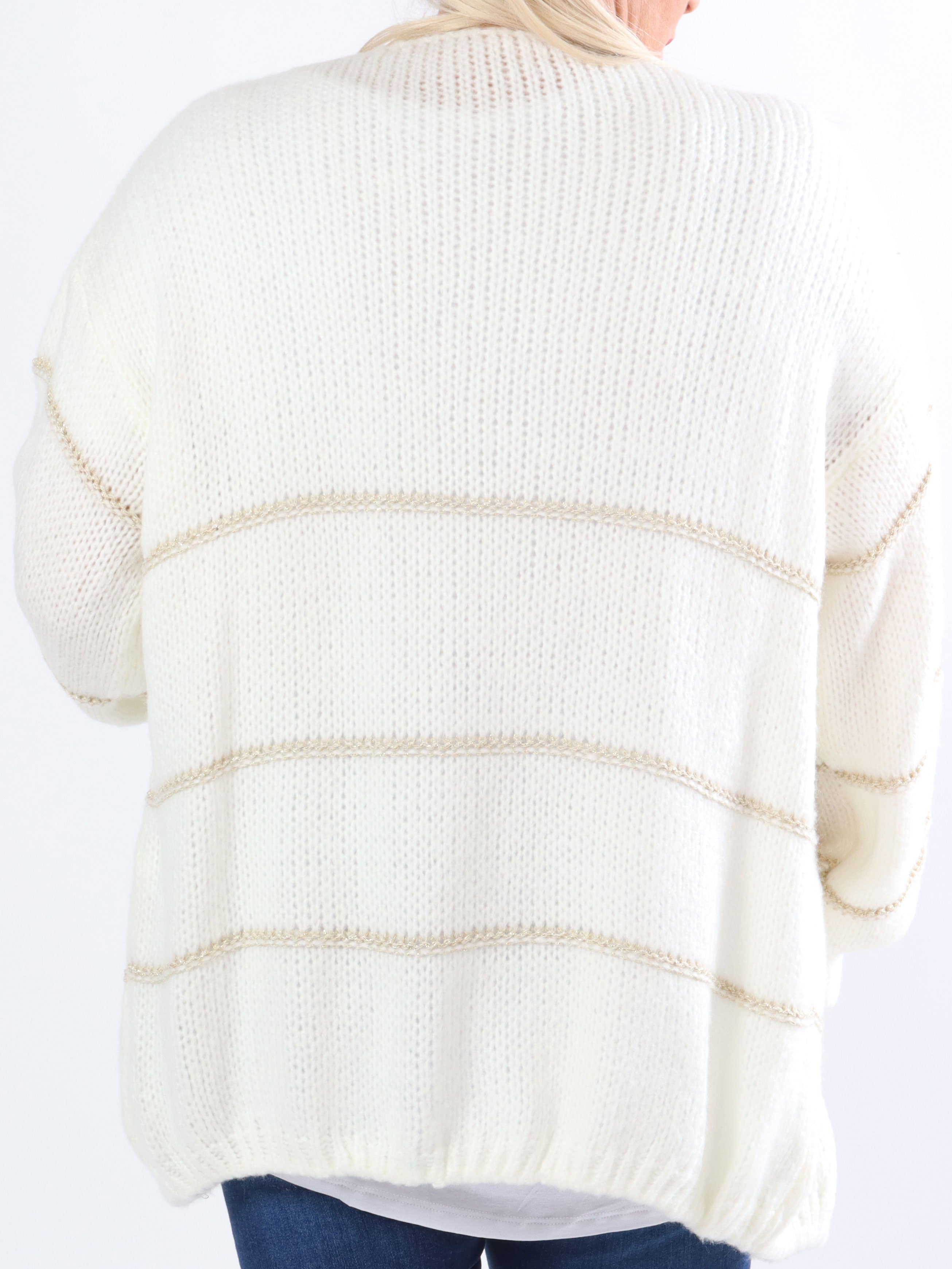 Yanira - Strikket plus size cardigan med guldstriber