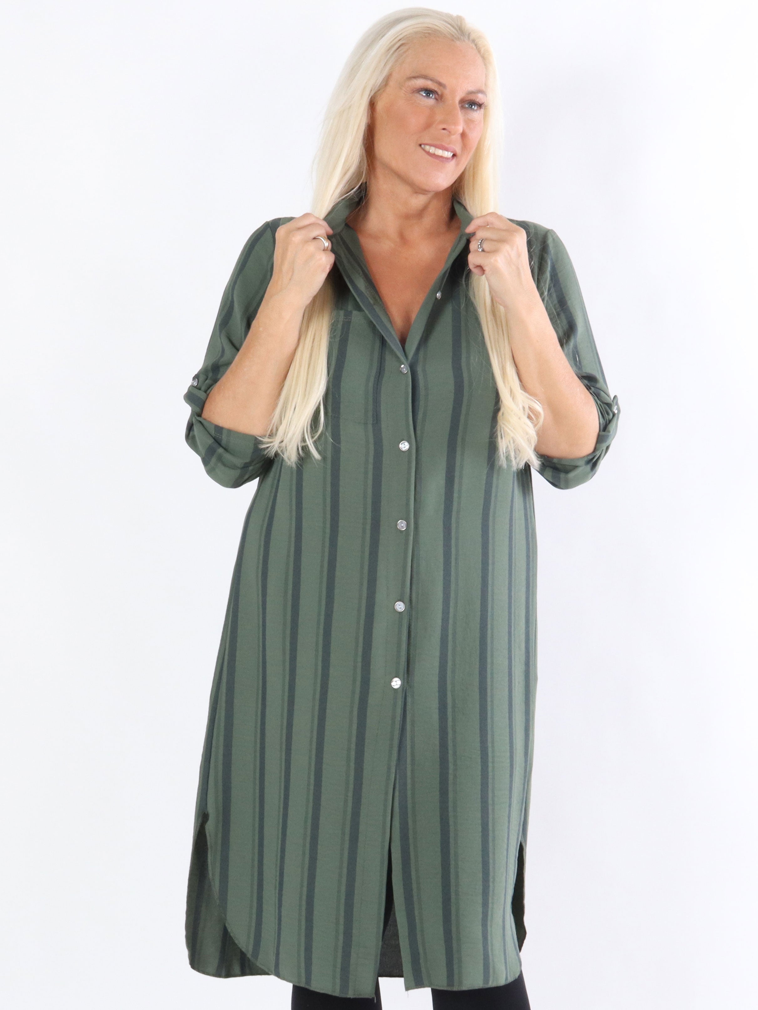 Yara - Armygrøn stribet skjorte