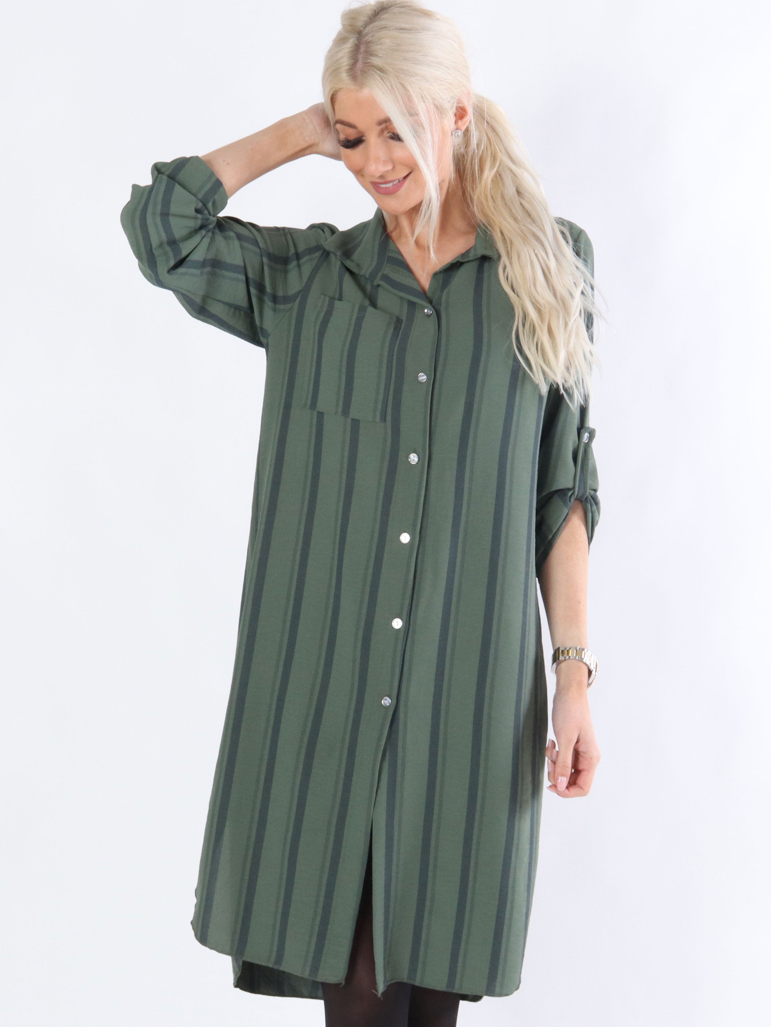 Yara - Armygrøn stribet skjorte