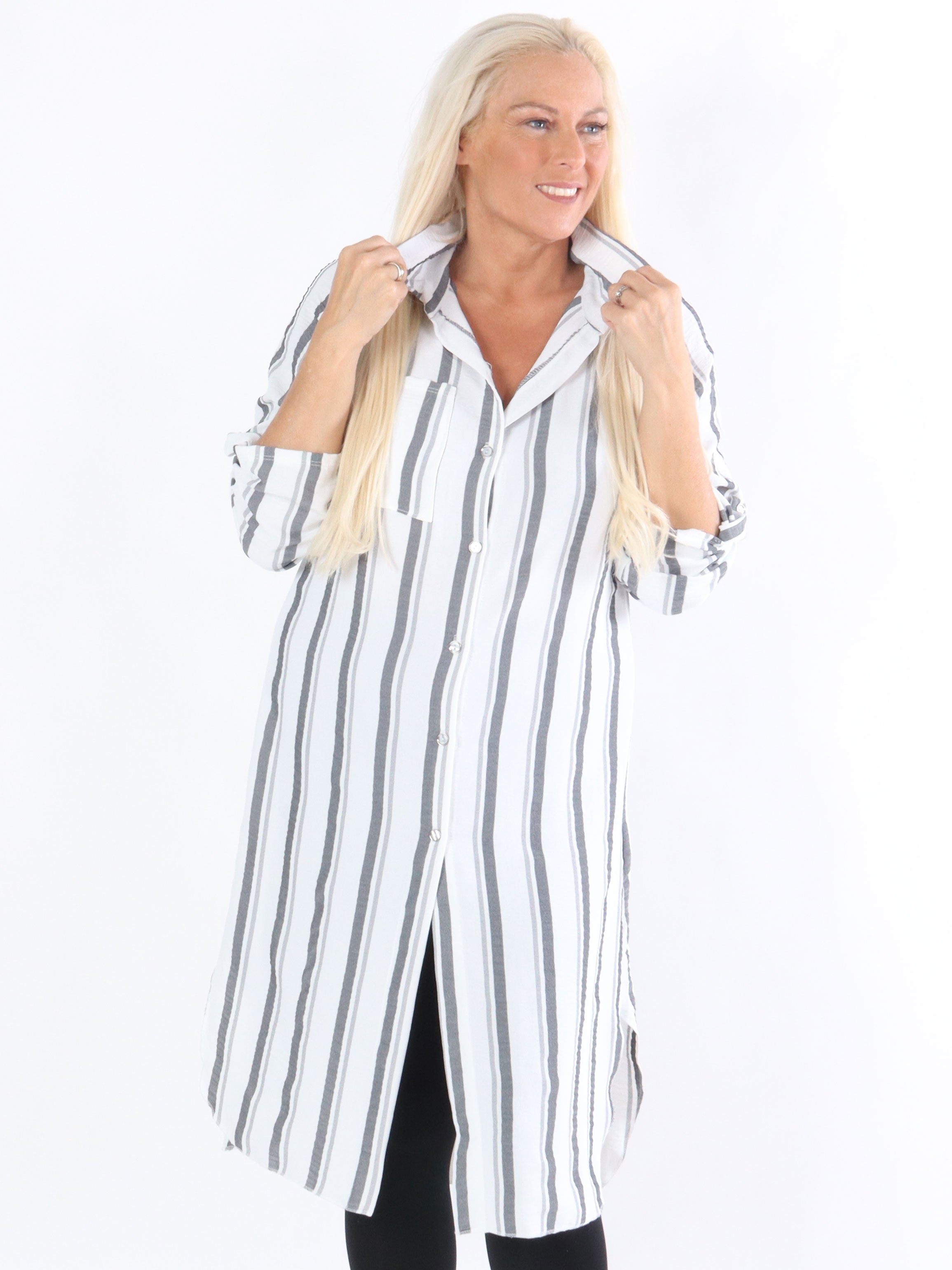 Yara - Armygrøn stribet skjorte