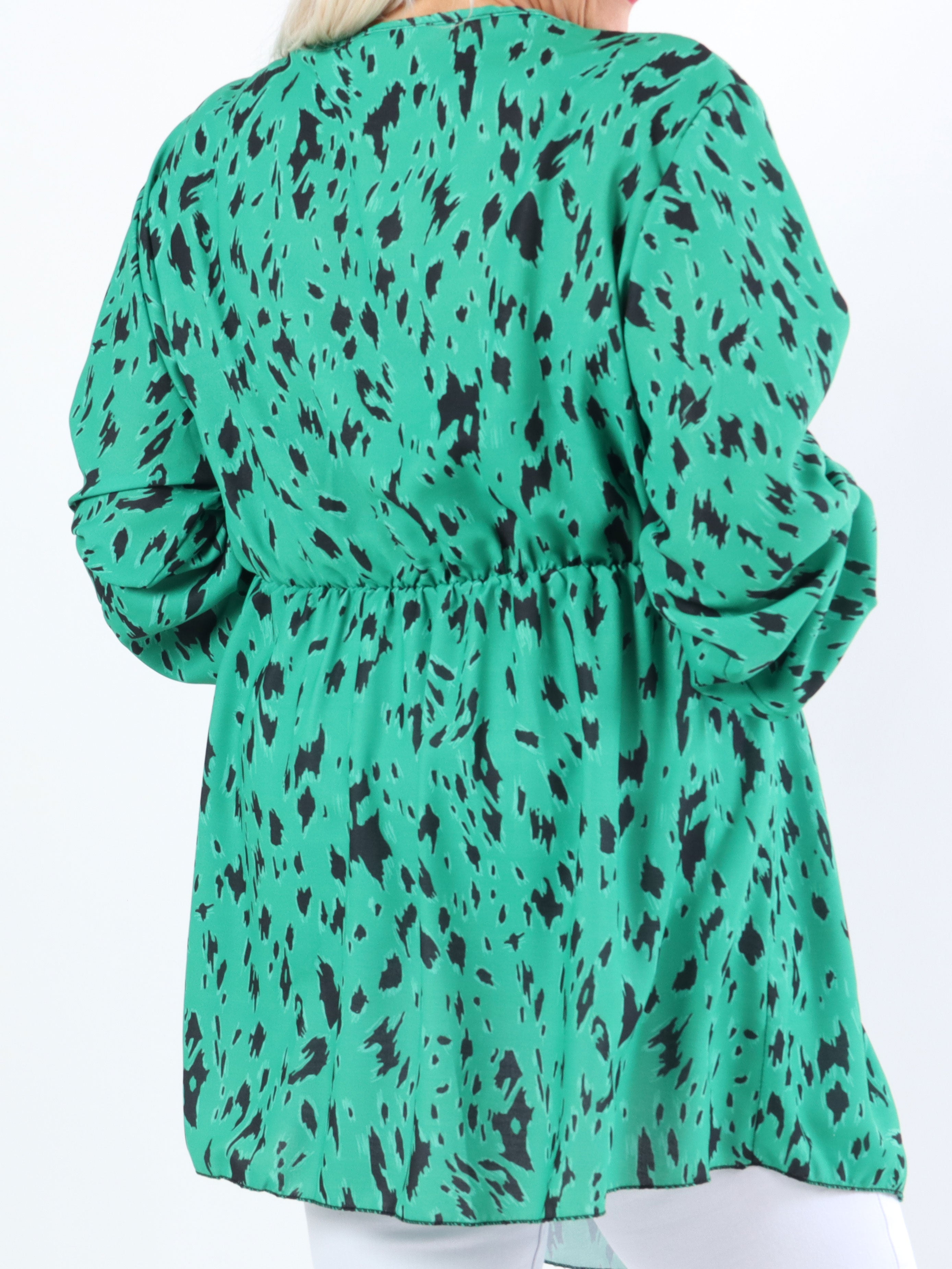 Yda - Mønstret plus size bluse med elastik i taljen