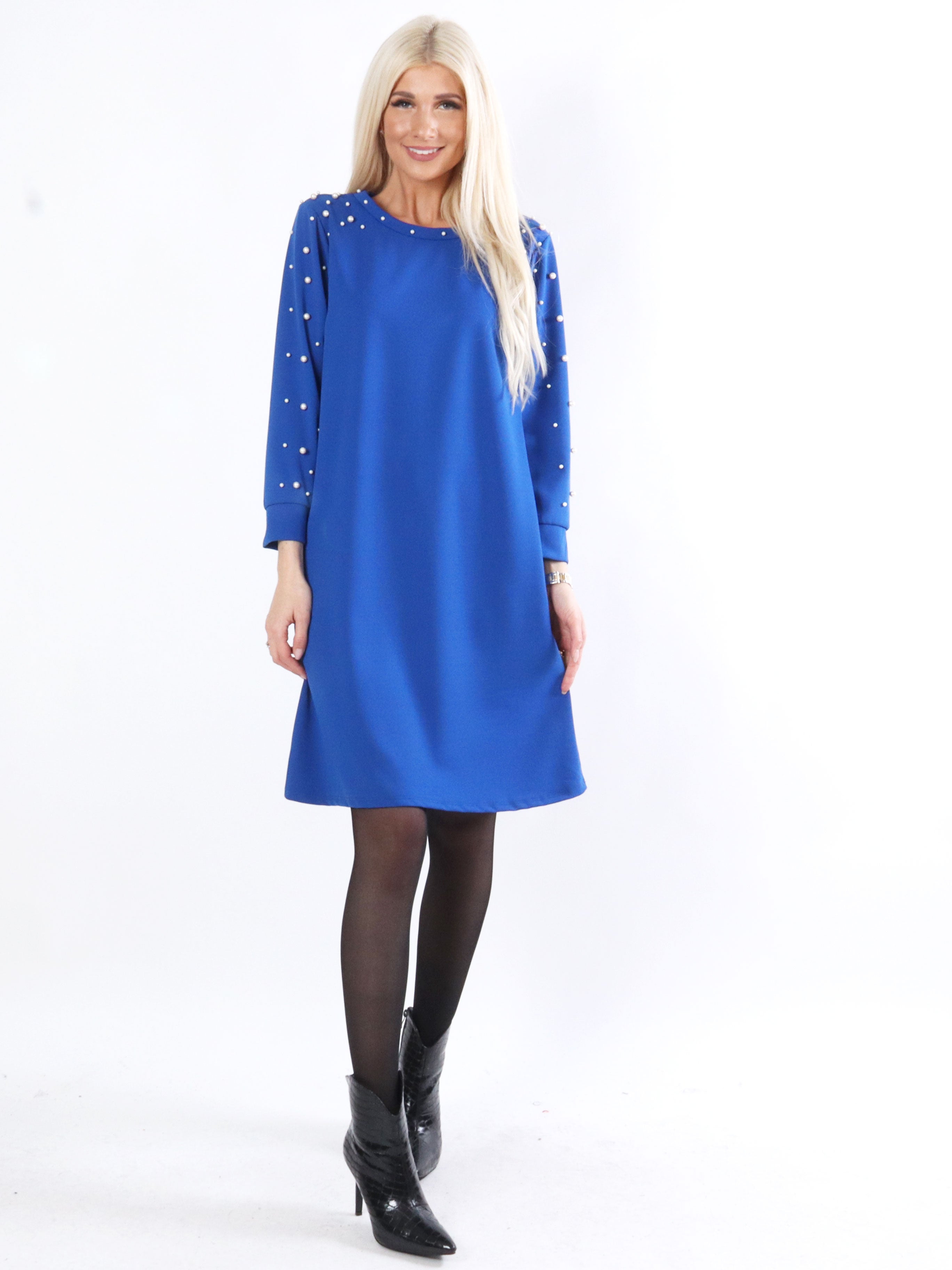 Yrsa - Langærmet kjole med hvide perler