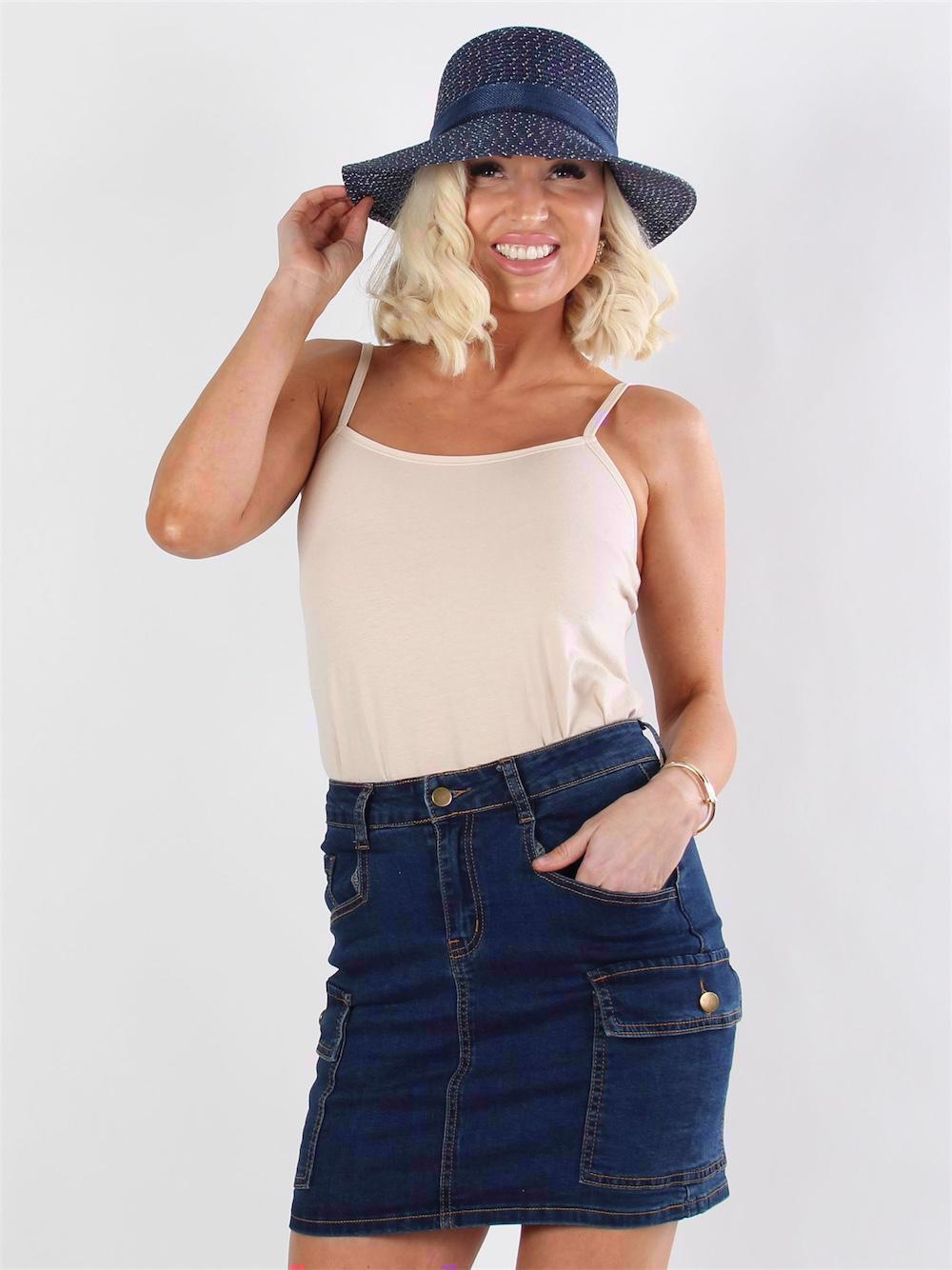 Yusra - Sort denim nederdel med lommer på siden