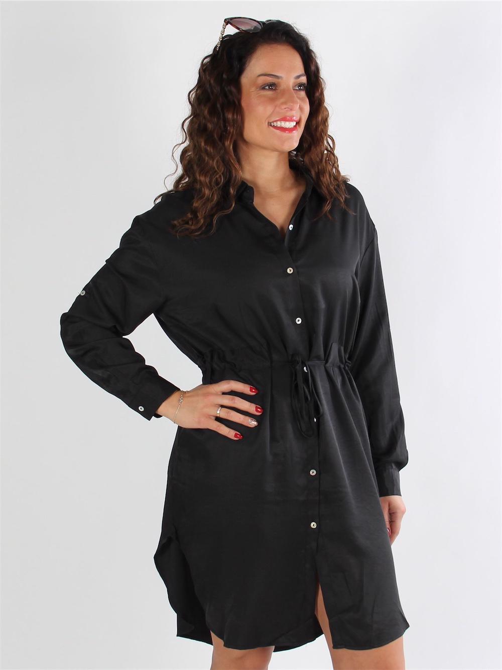 Zafiya - Sort skjortekjole med bindebånd i taljen
