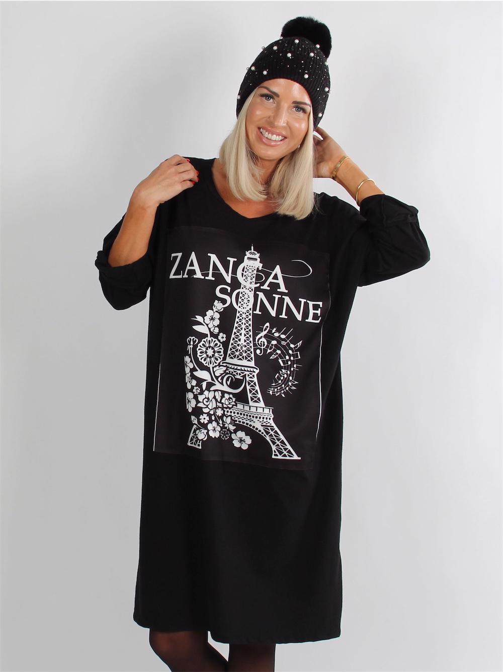 Zanca Sonne - Armygrøn joggingkjole med fint motiv og Zanca Sonne skrevet foran