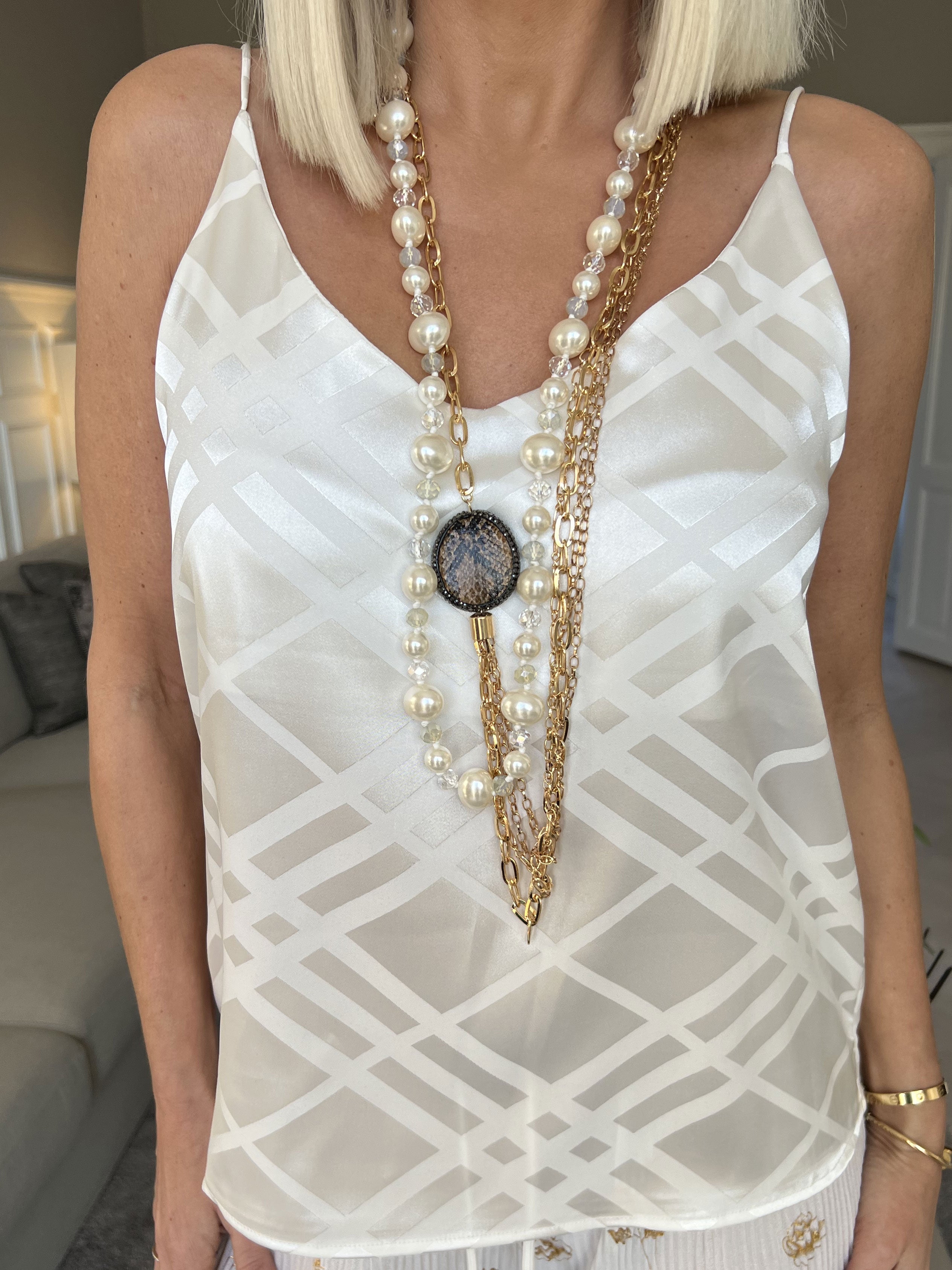 Ziggy - Fin mønstret silke stroptop