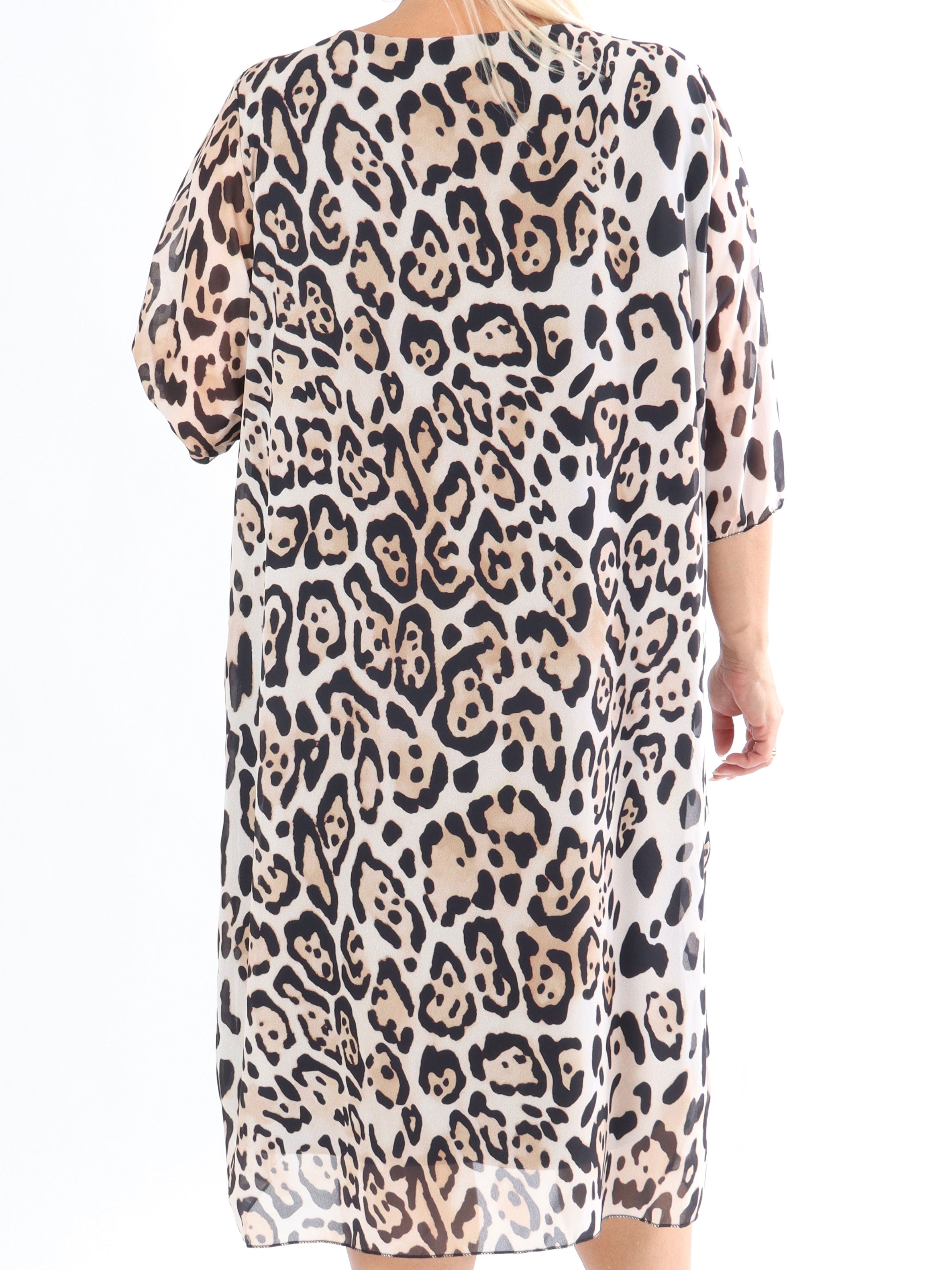 Zion Leo - Plisseret kjole med leopardprint