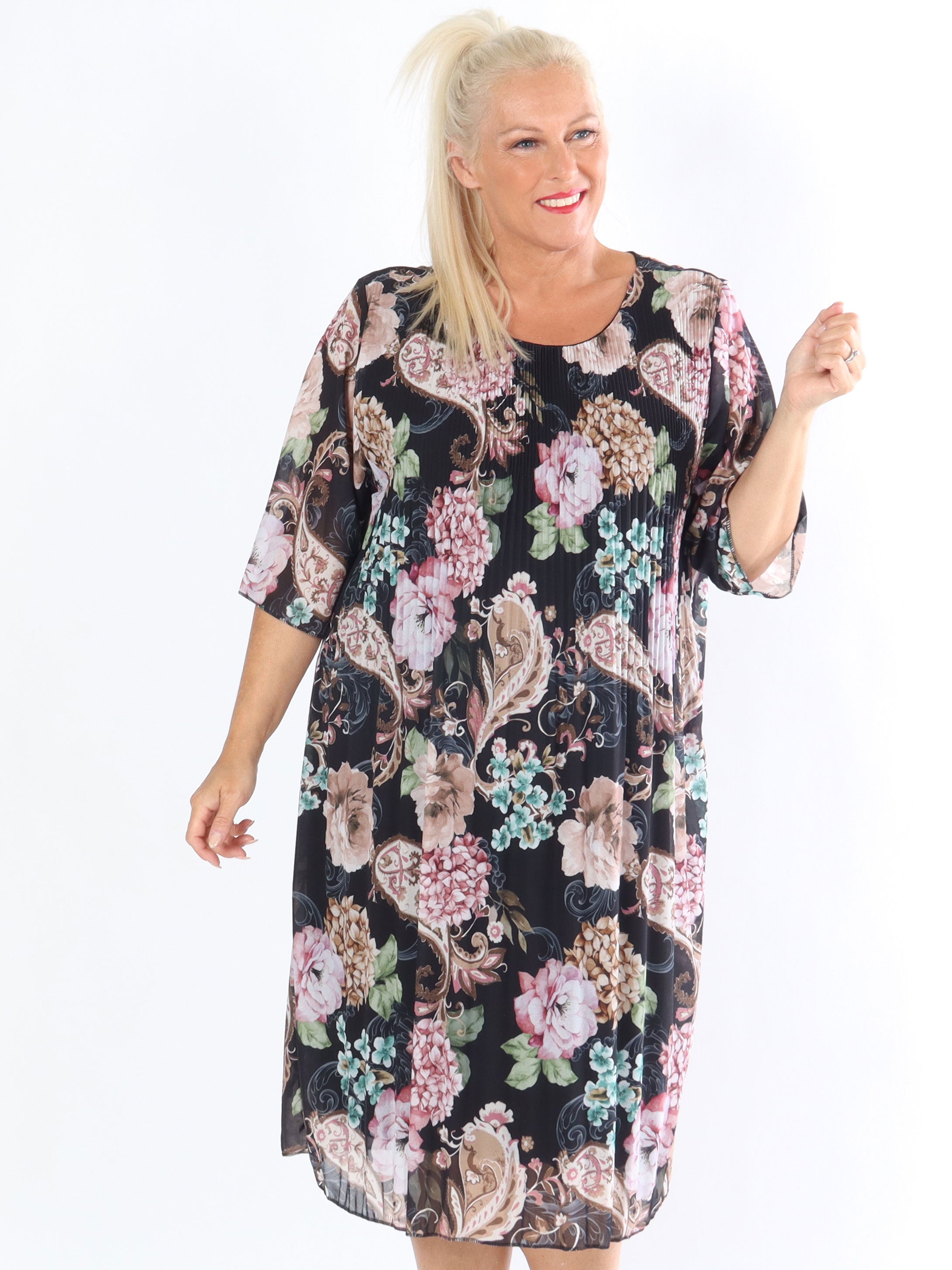 Zion Flower - Plisseret kjole med blomsterprint