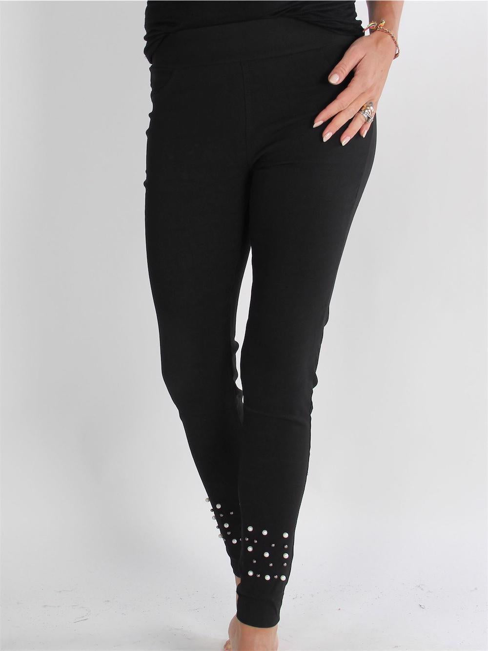 Ambre - Sorte jeggings med perler