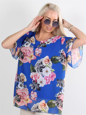 Antoinette - Beigefarvet chiffon bluse med blomster print