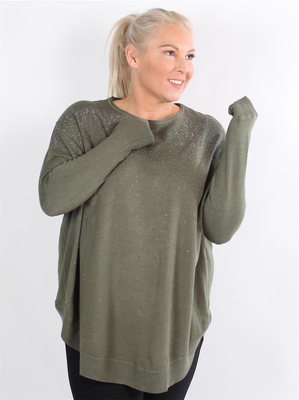 Dina - Armygrøn strik bluse med mange små similisten