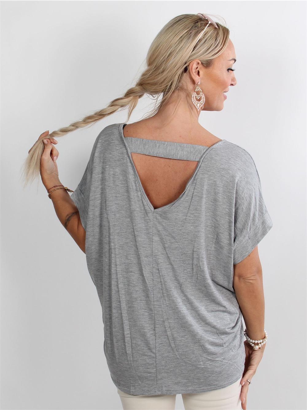 Elodie - Armygrøn t-shirt med lille V i ryggen