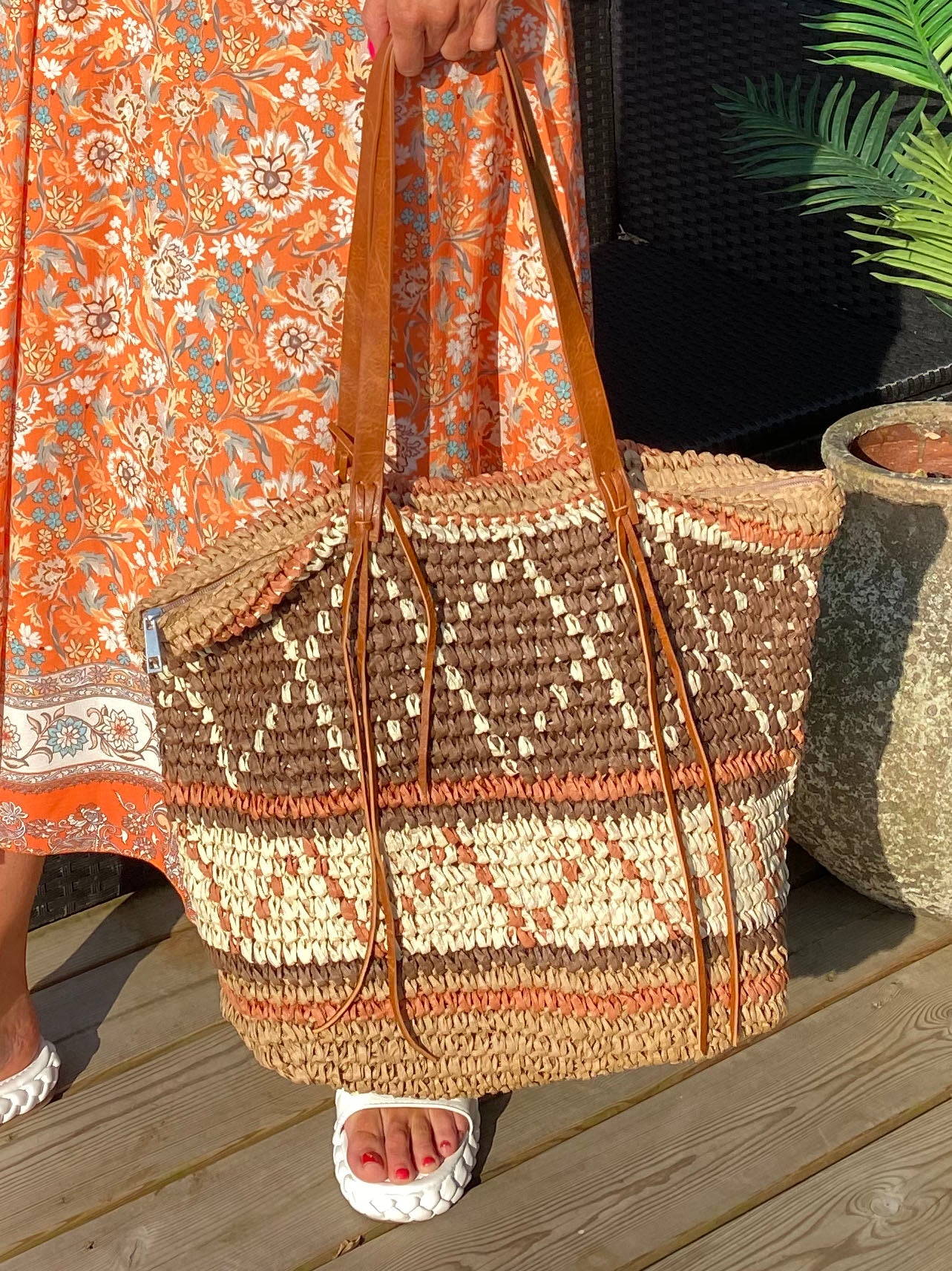 Emaan - Stor strandtaske i brune nuancer