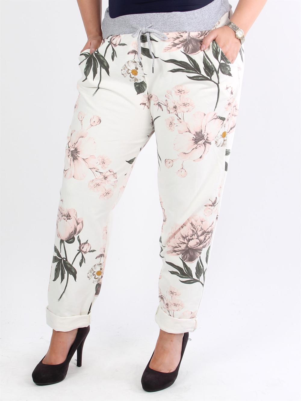 Lita - Marineblå blomstret joggingbukser med elastik i livet og lommer