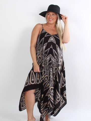 Madai - Sort lang kjole med mønster
